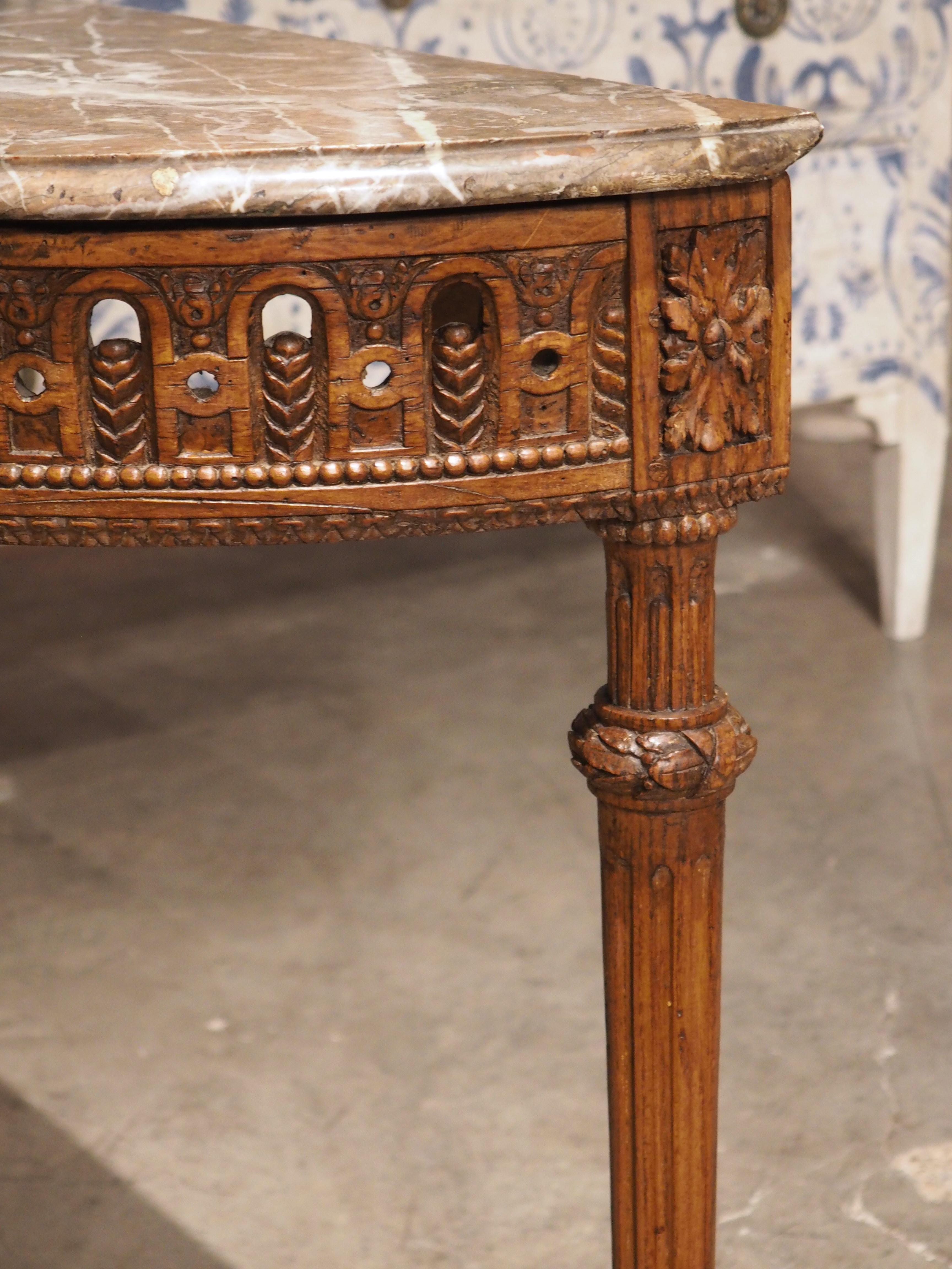 Period French Louis XVI Carved Oak and Marble Demi Lune Console Table, C. 1785 For Sale 12
