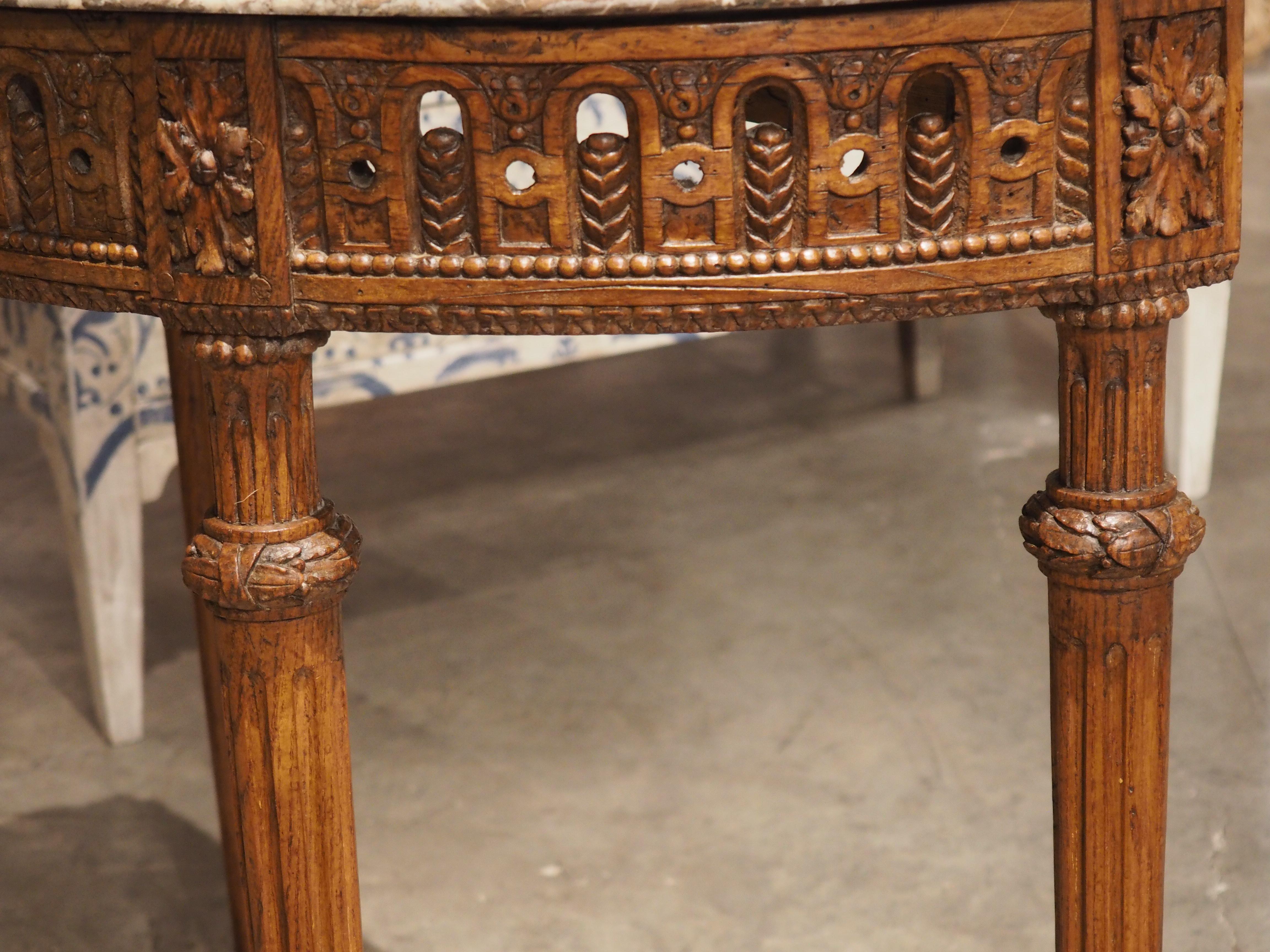 Period French Louis XVI Carved Oak and Marble Demi Lune Console Table, C. 1785 For Sale 13
