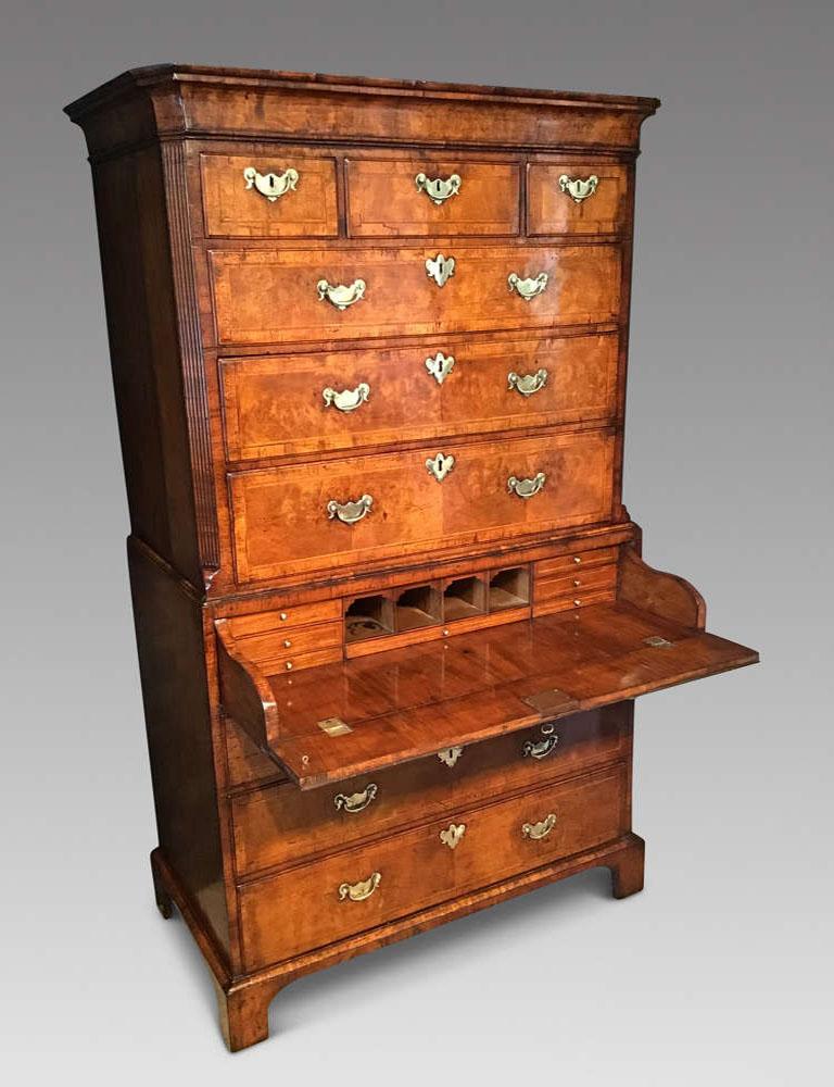 Period Geo I walnut chest on chest/ secretaire, (Circa 1710).