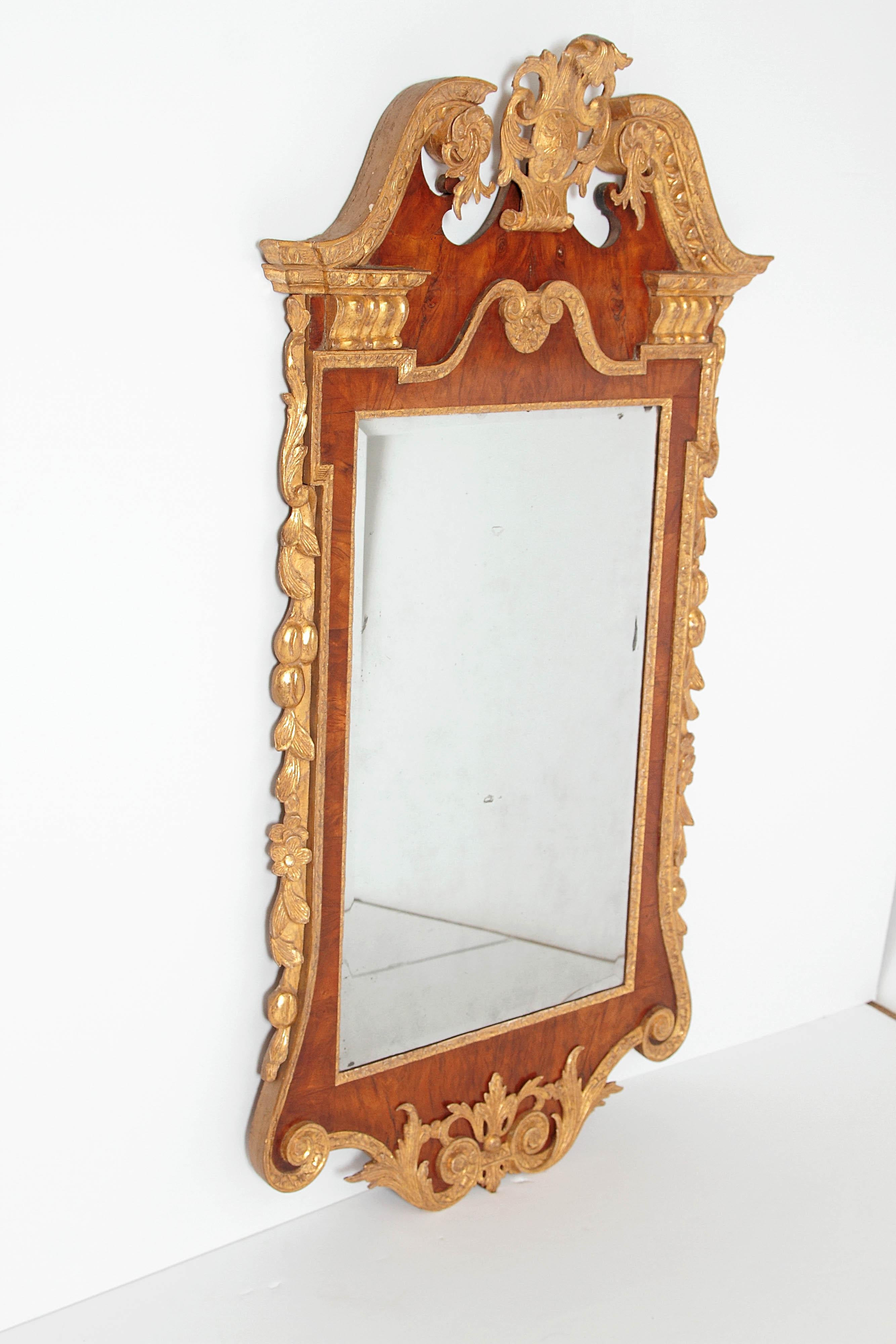English Period George II Pier Glass with Bookmatched Walnut Veneers