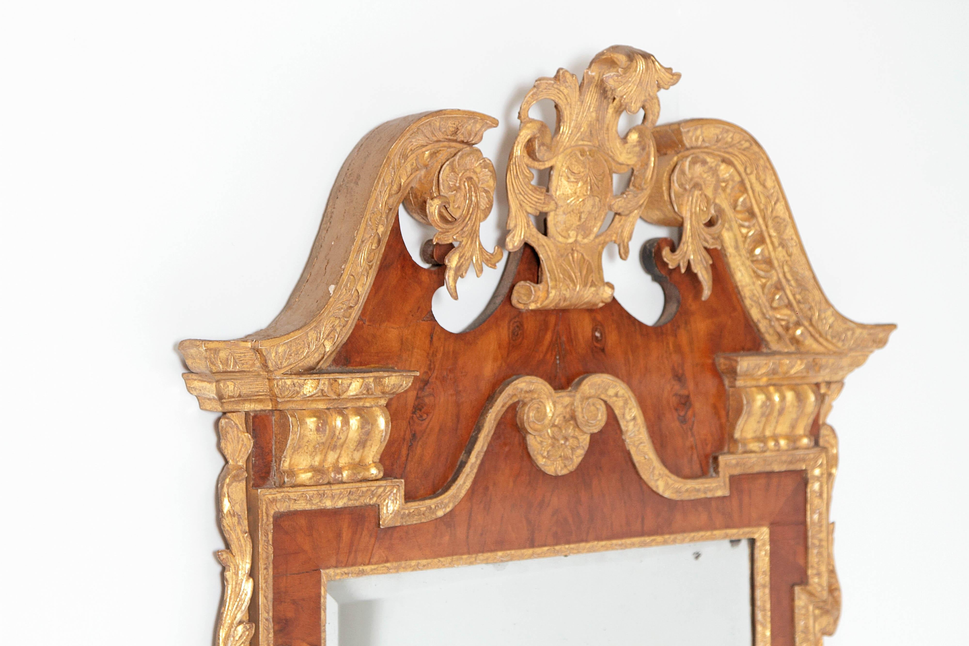 Beveled Period George II Pier Glass with Bookmatched Walnut Veneers