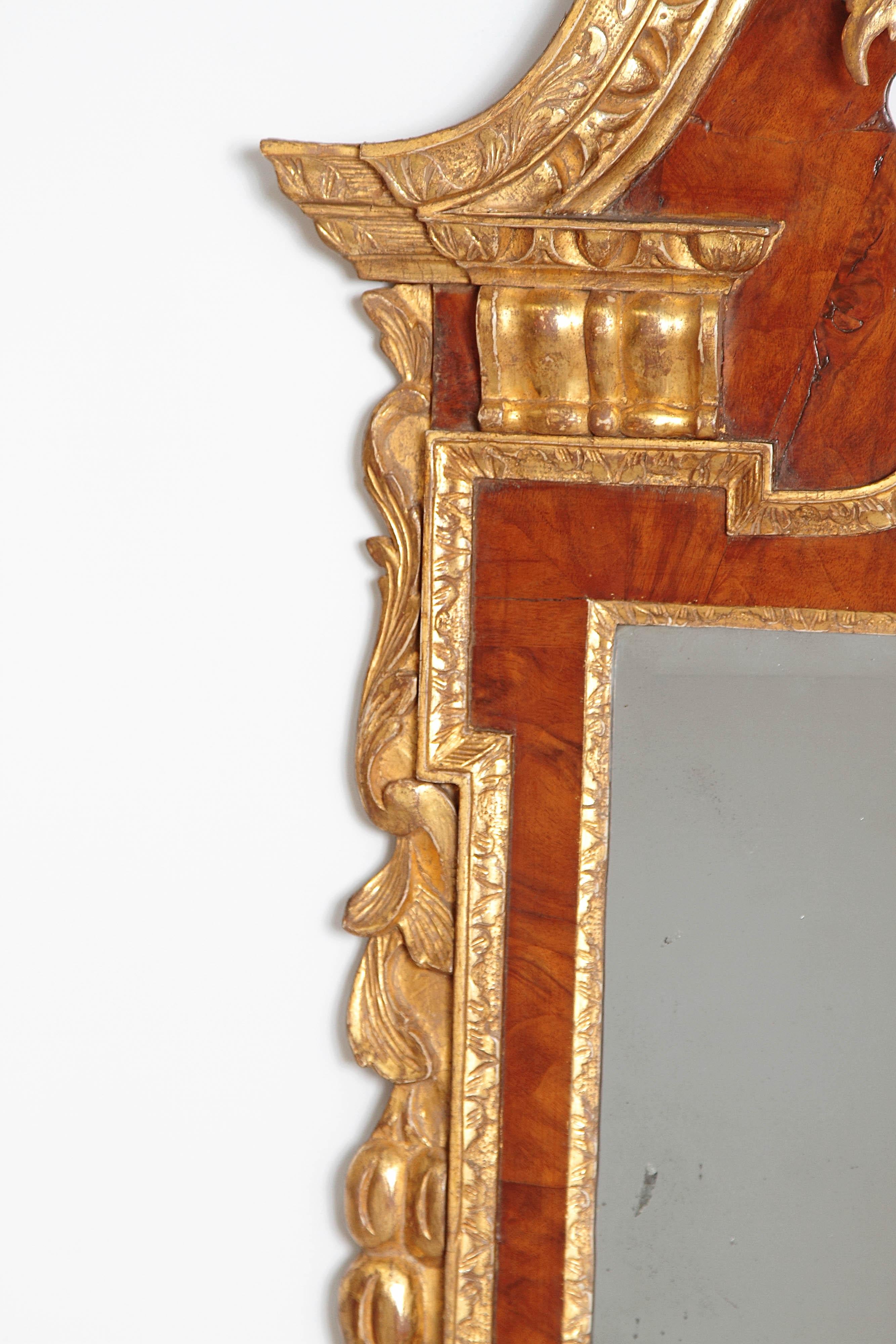 18th Century Period George II Pier Glass with Bookmatched Walnut Veneers