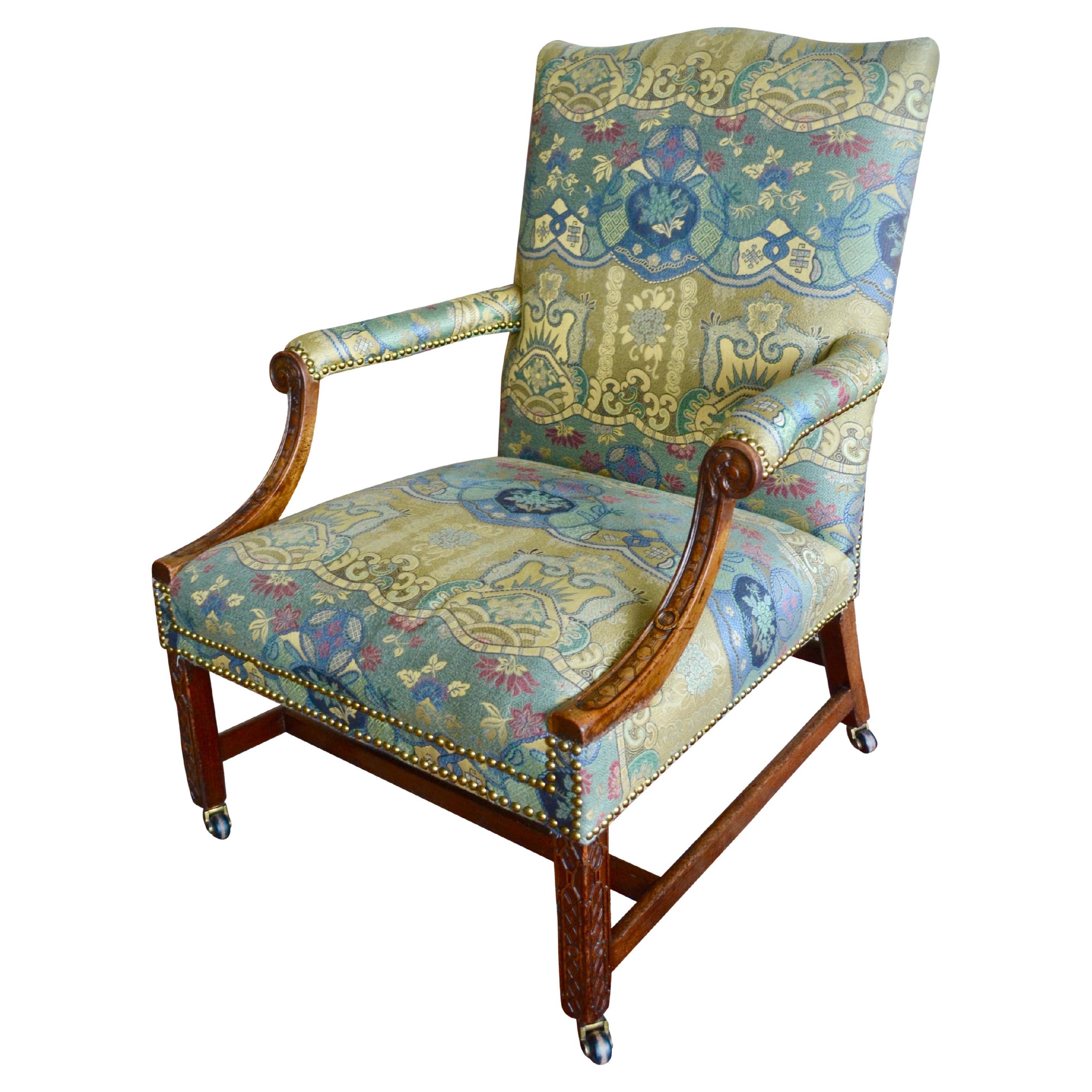 Silla de biblioteca Jorge III Gainsborough, caoba tallada a mano, c. 1770