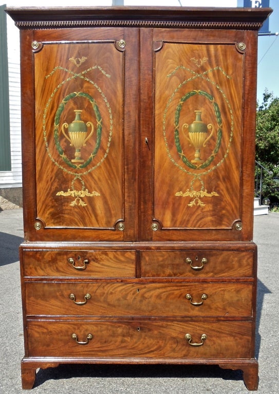 English Period George III Well Figured Mahogany Linen Press