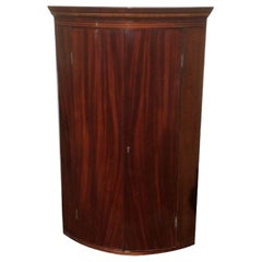 Period Georgian Inlaid Mahogany Bow Front Hanging Corner  Cabinet