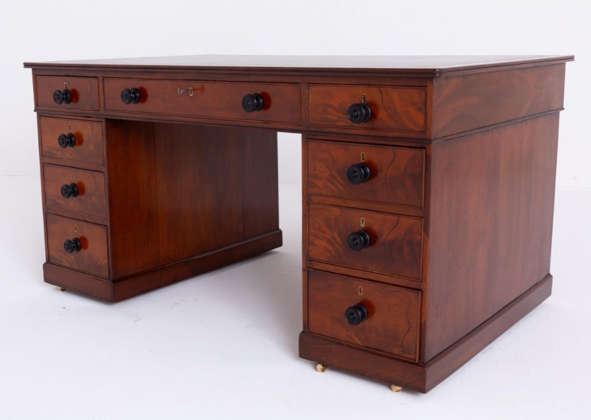 Late 20th Century Period Georgian Partners Desk Mahogany Writing Table