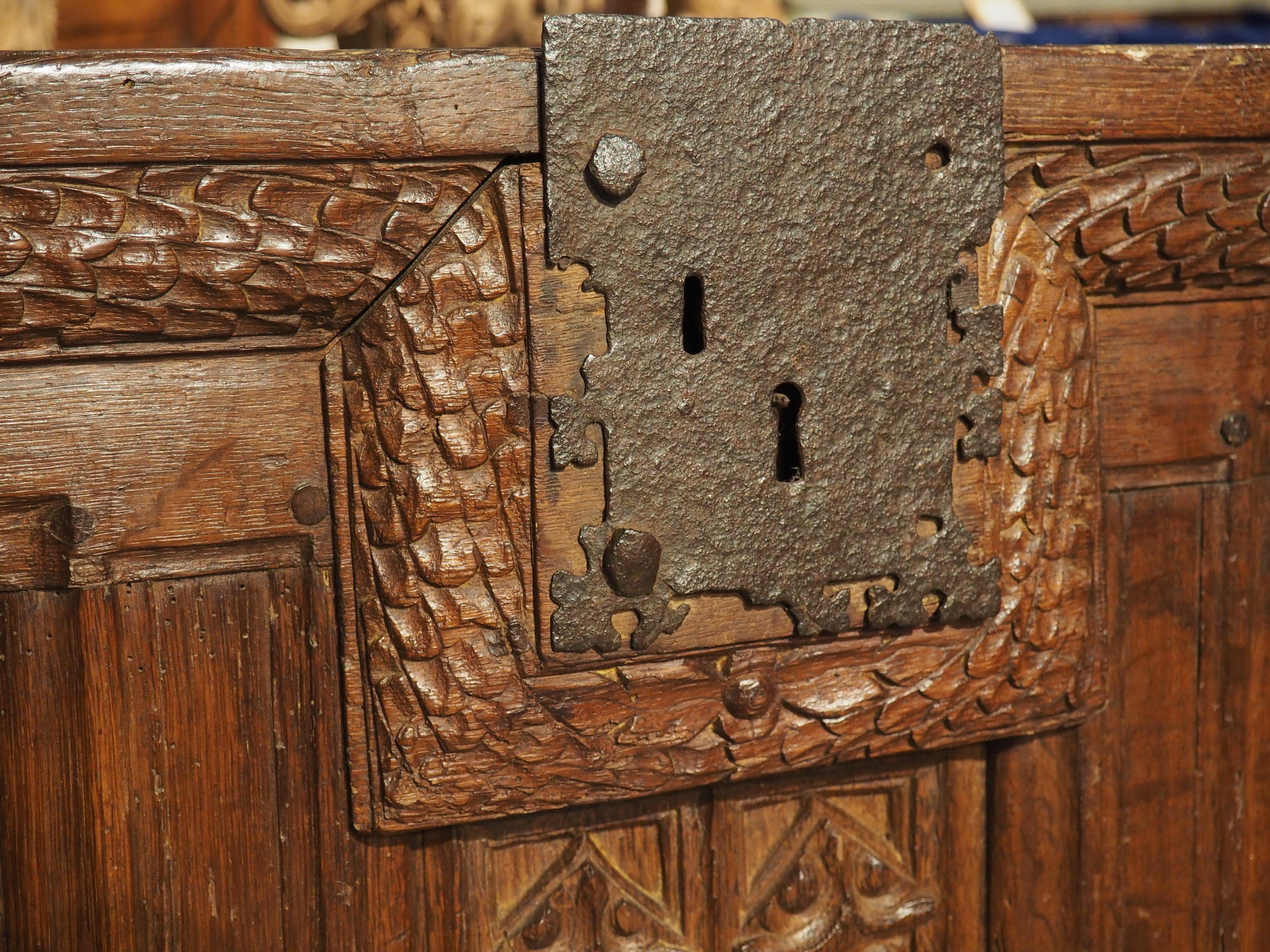 Metal Period Gothic Oak Trunk or Chest Façade from Picardie France, circa 1550 For Sale