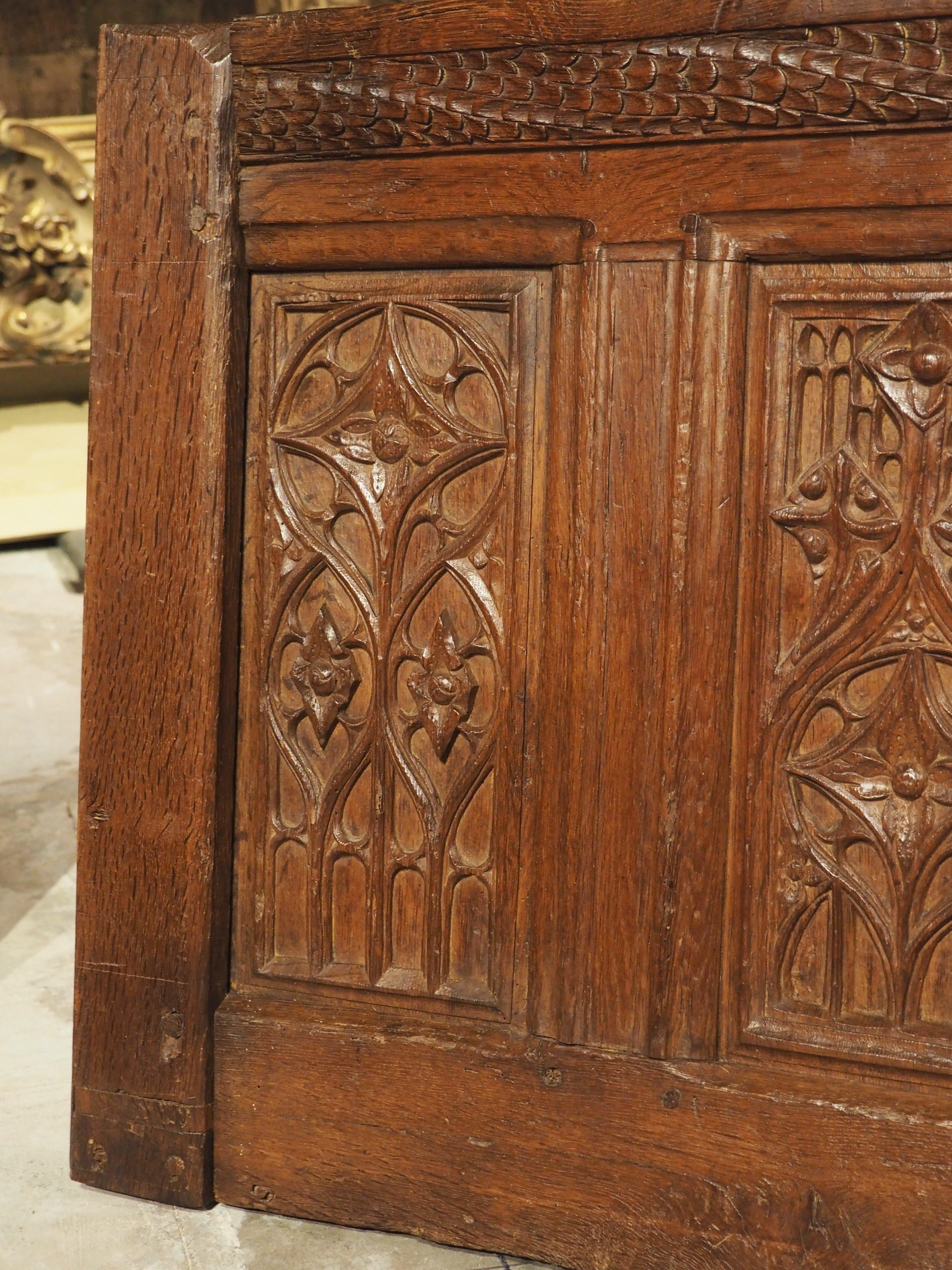 Hand-Carved Period Gothic Oak Trunk or Chest Façade from Picardie France, circa 1550 For Sale
