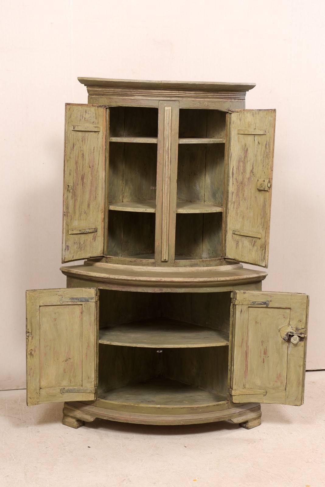 Metal Period Gustavian Swedish Painted Wood Corner Cabinet, circa 1770-1780