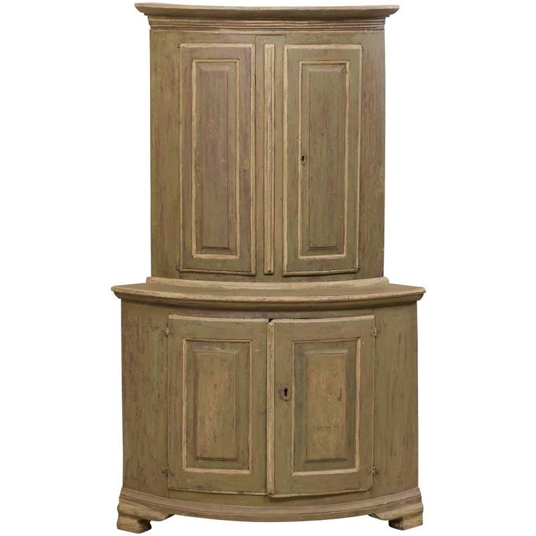 Swedish Gothic Revival Painted Wood Corner with Glass Doors