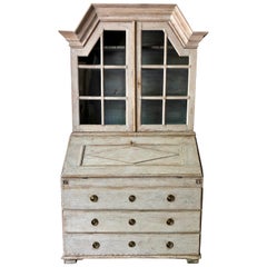 Period Gustavian Swedish Secretaire with Vitrine Cabinet