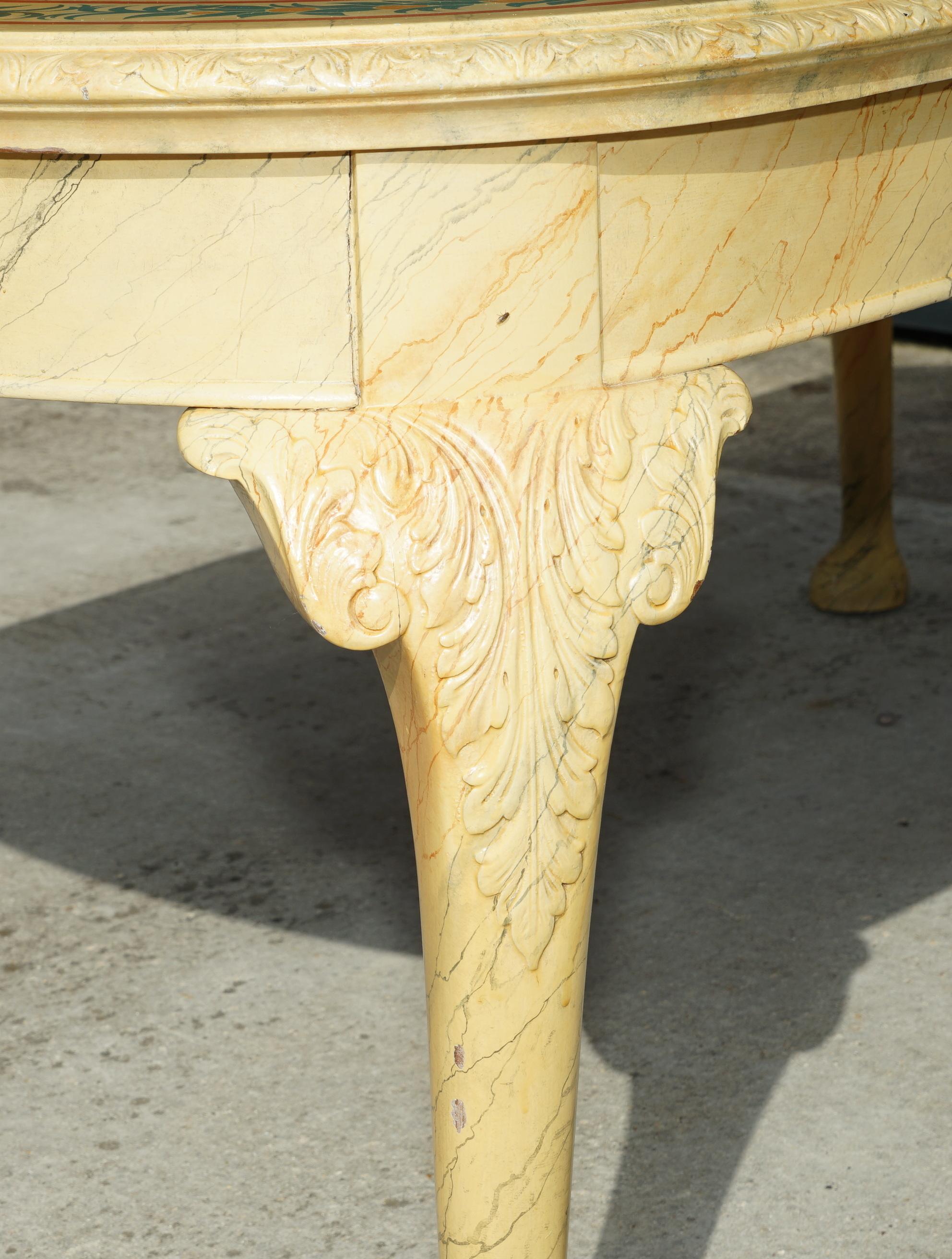 PERIOD HUGELY EXTENDING ViCTORIAN CARVED WALNUT FAUX MARBLE PAINTED DINING TABLE For Sale 2