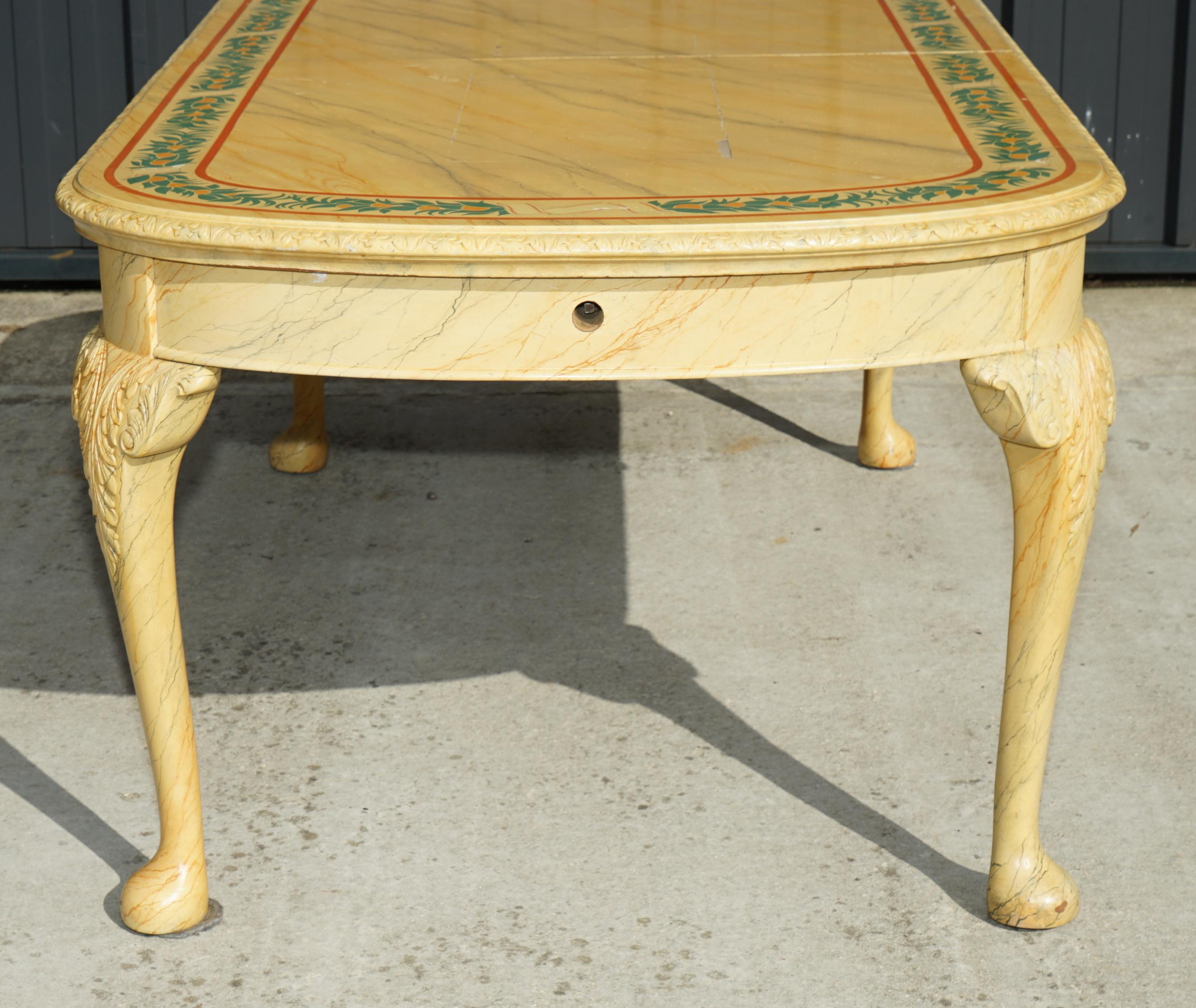PERIOD HUGELY EXTENDING ViCTORIAN CARVED WALNUT FAUX MARBLE PAINTED DINING TABLE For Sale 5