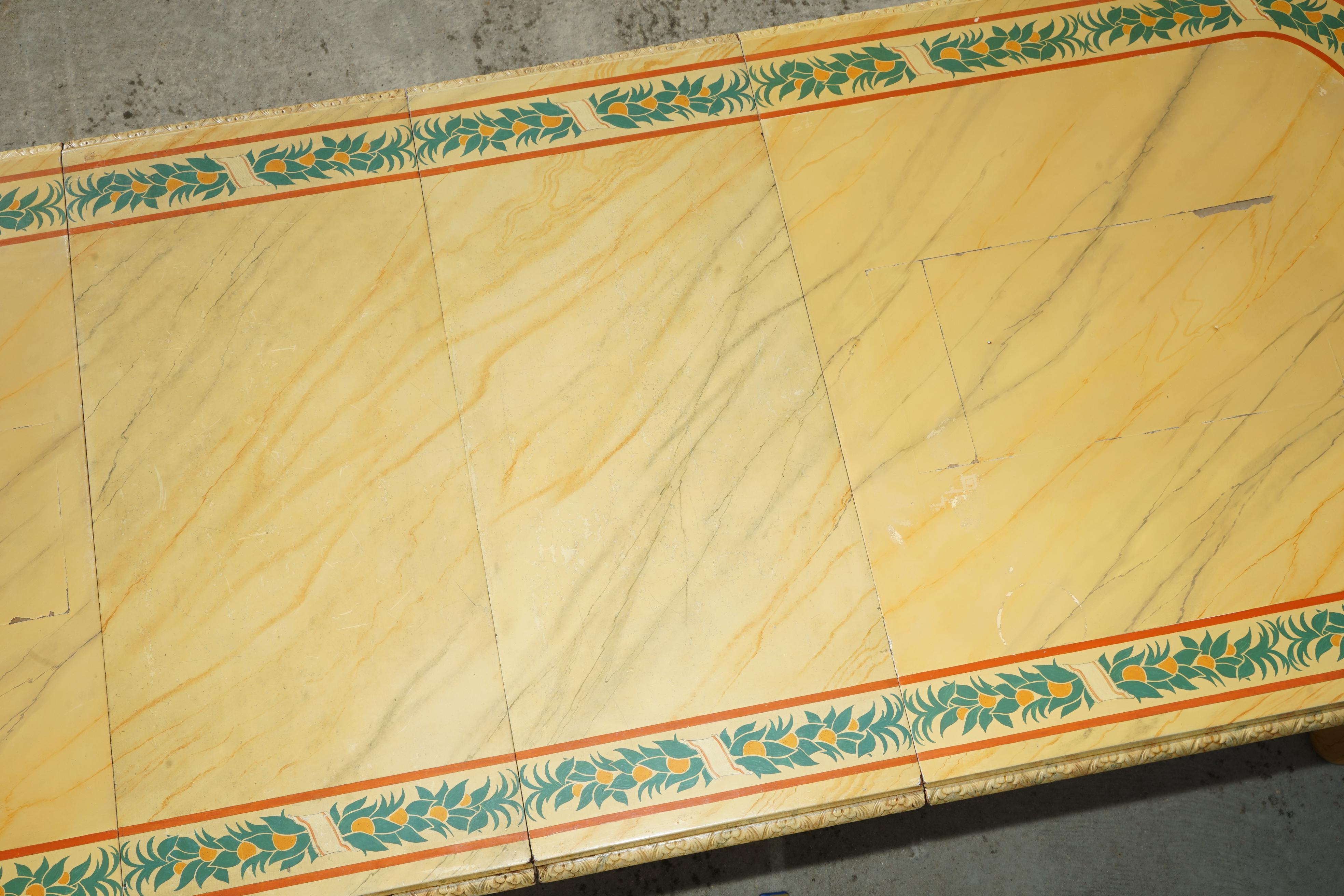 PERIOD HUGELY EXTENDING ViCTORIAN CARVED WALNUT FAUX MARBLE PAINTED DINING TABLE For Sale 11