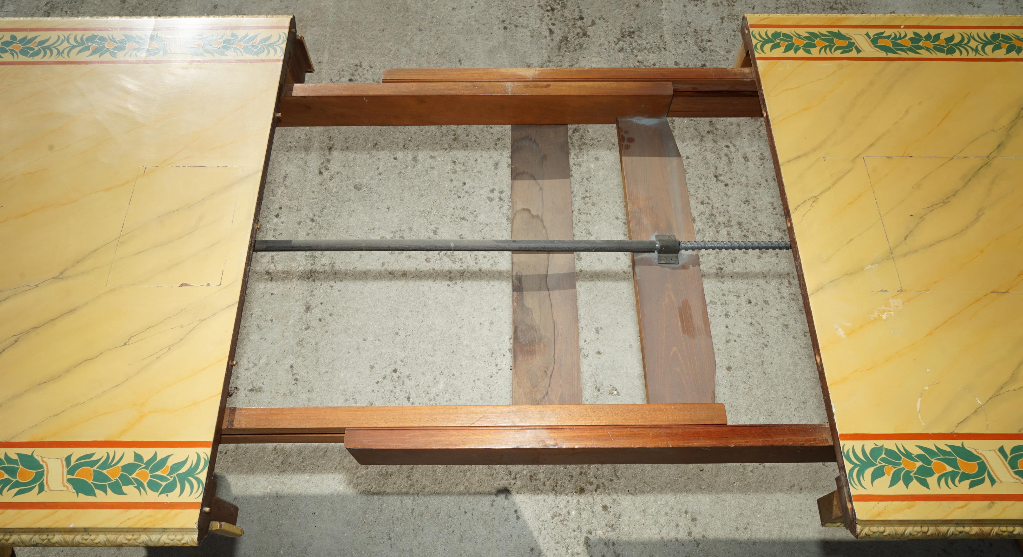 PERIOD HUGELY EXTENDING ViCTORIAN CARVED WALNUT FAUX MARBLE PAINTED DINING TABLE For Sale 12