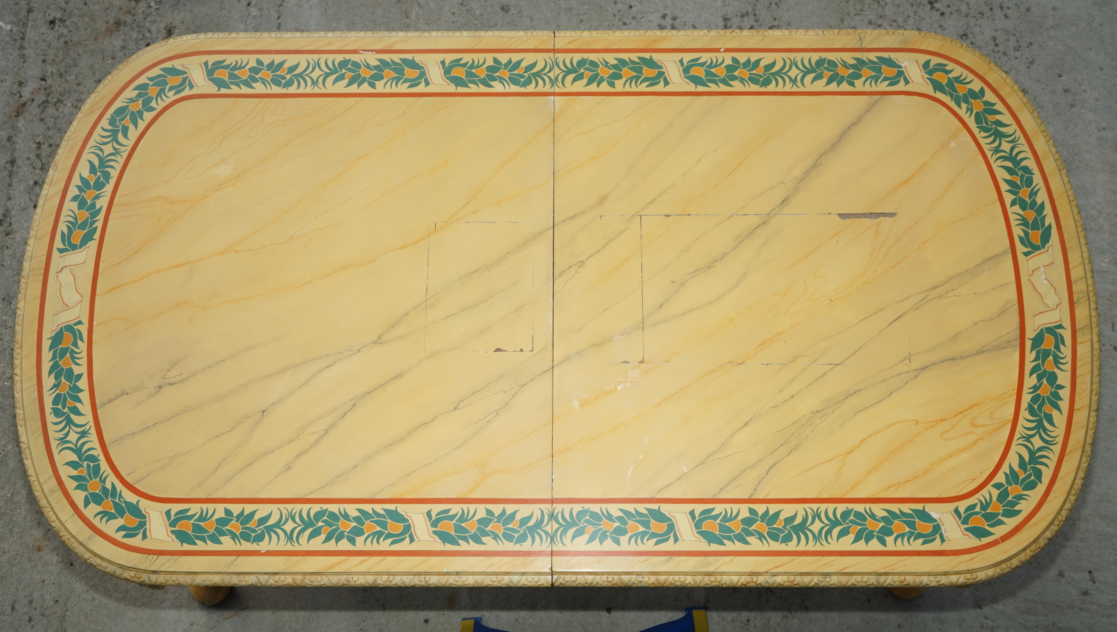 English PERIOD HUGELY EXTENDING ViCTORIAN CARVED WALNUT FAUX MARBLE PAINTED DINING TABLE For Sale