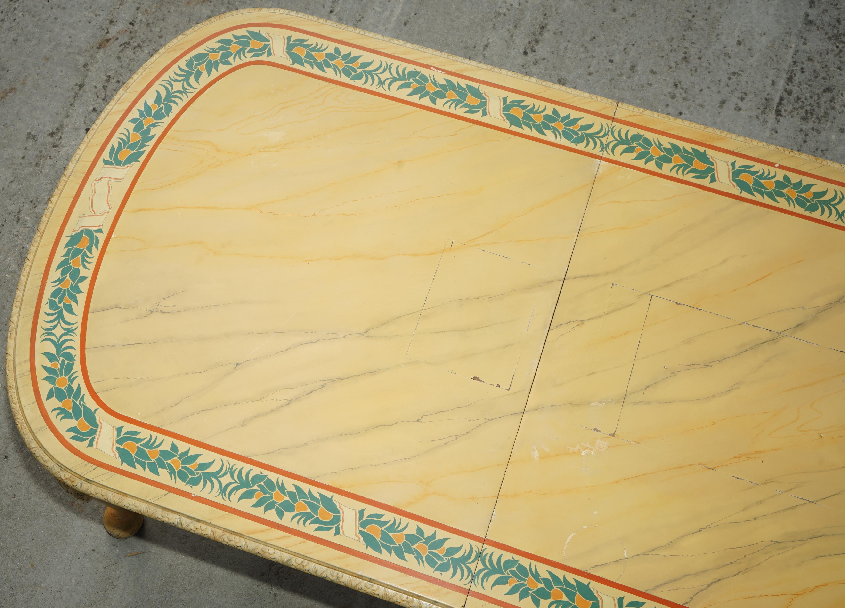 Hand-Crafted PERIOD HUGELY EXTENDING ViCTORIAN CARVED WALNUT FAUX MARBLE PAINTED DINING TABLE For Sale