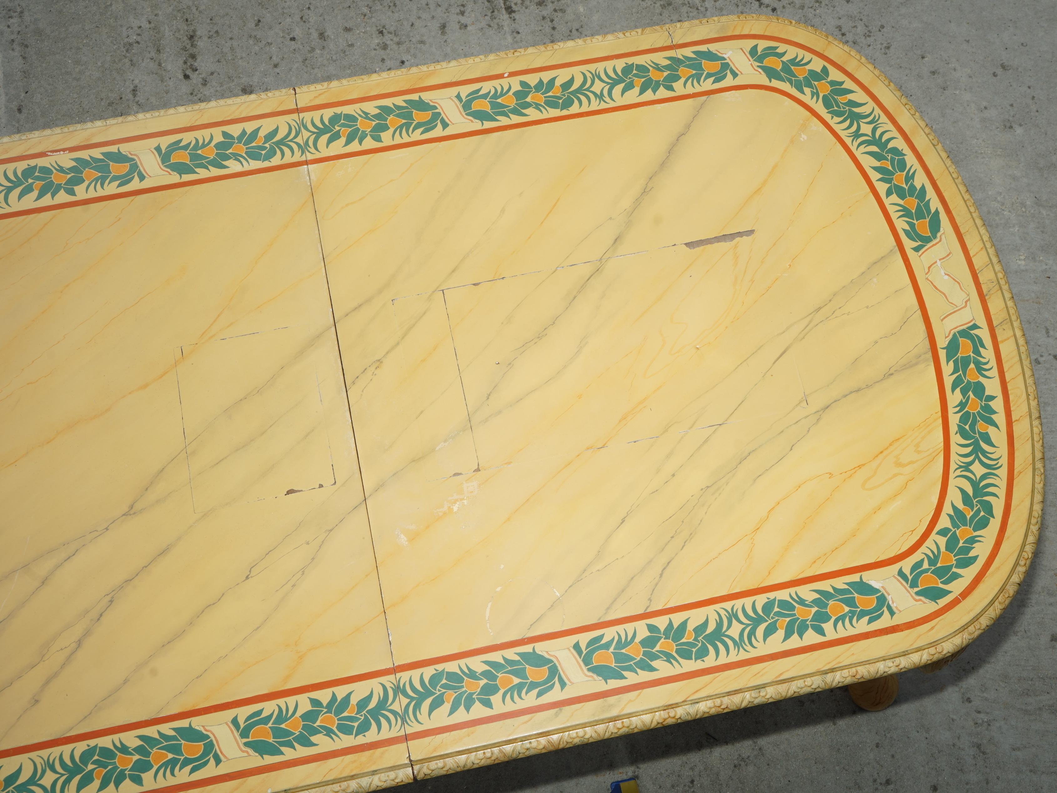 PERIOD HUGELY EXTENDING ViCTORIAN CARVED WALNUT FAUX MARBLE PAINTED DINING TABLE In Distressed Condition For Sale In West Sussex, Pulborough