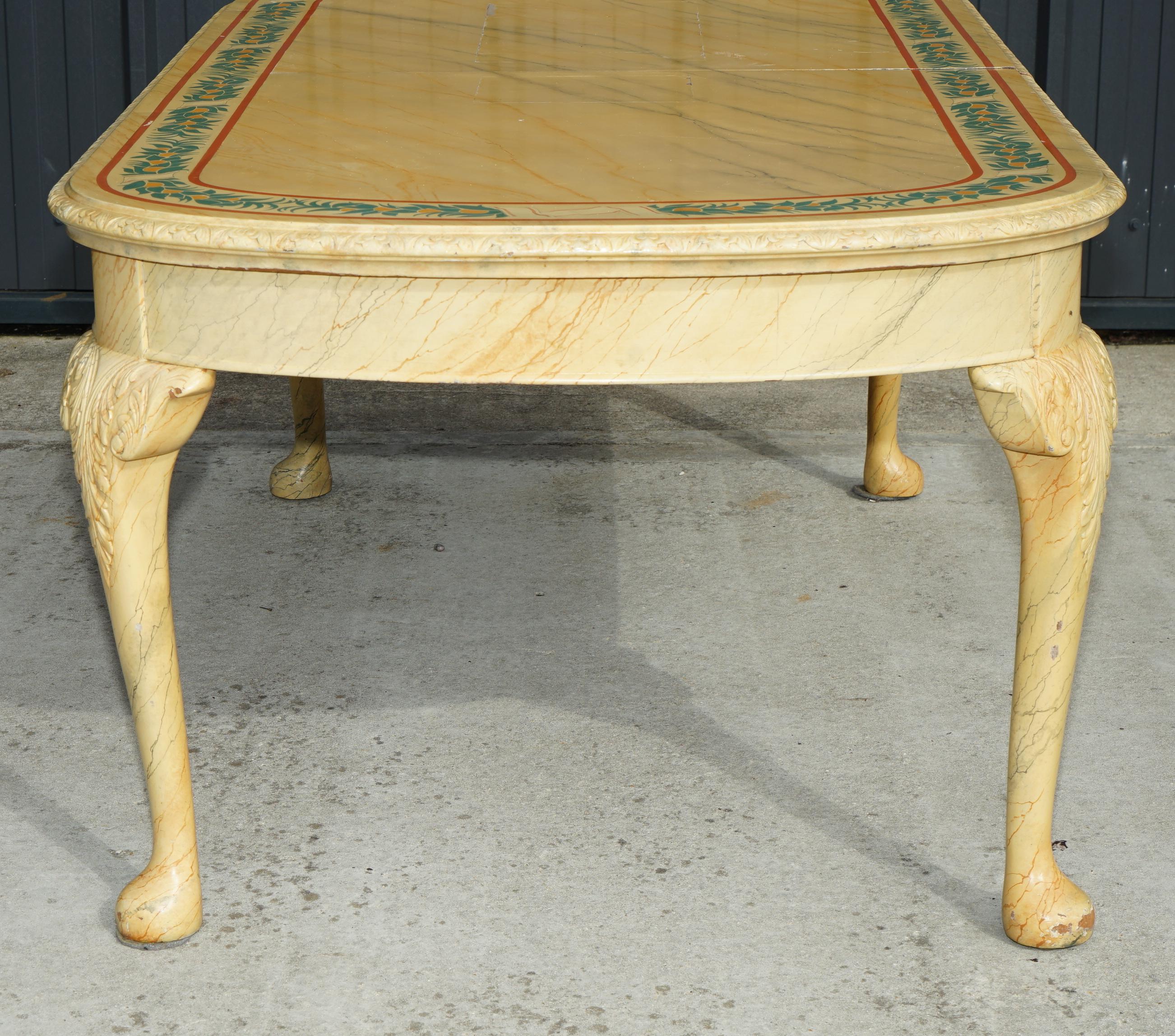 Walnut PERIOD HUGELY EXTENDING ViCTORIAN CARVED WALNUT FAUX MARBLE PAINTED DINING TABLE For Sale