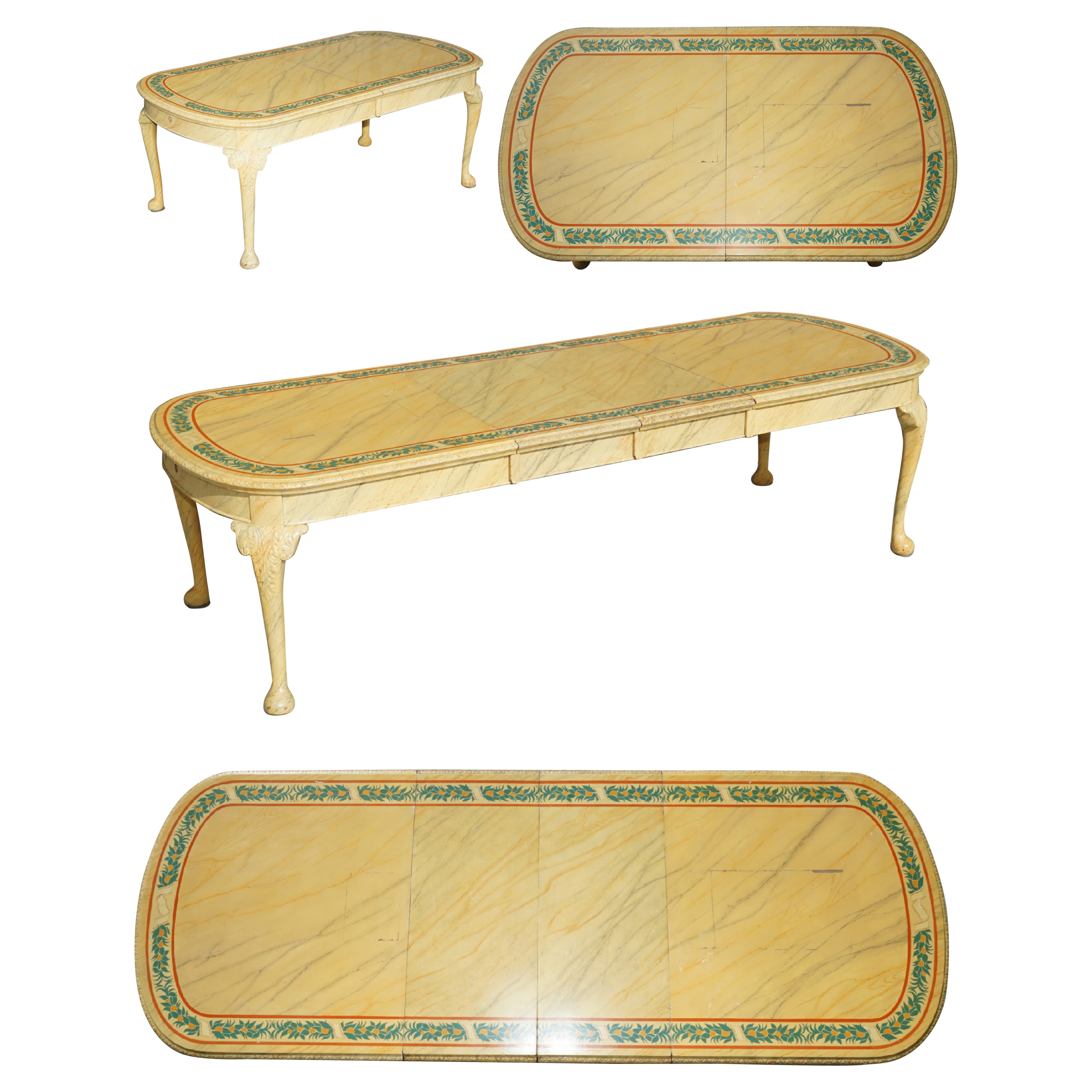 PERIOD HUGELY EXTENDING ViCTORIAN CARVED WALNUT FAUX MARBLE PAINTED DINING TABLE For Sale