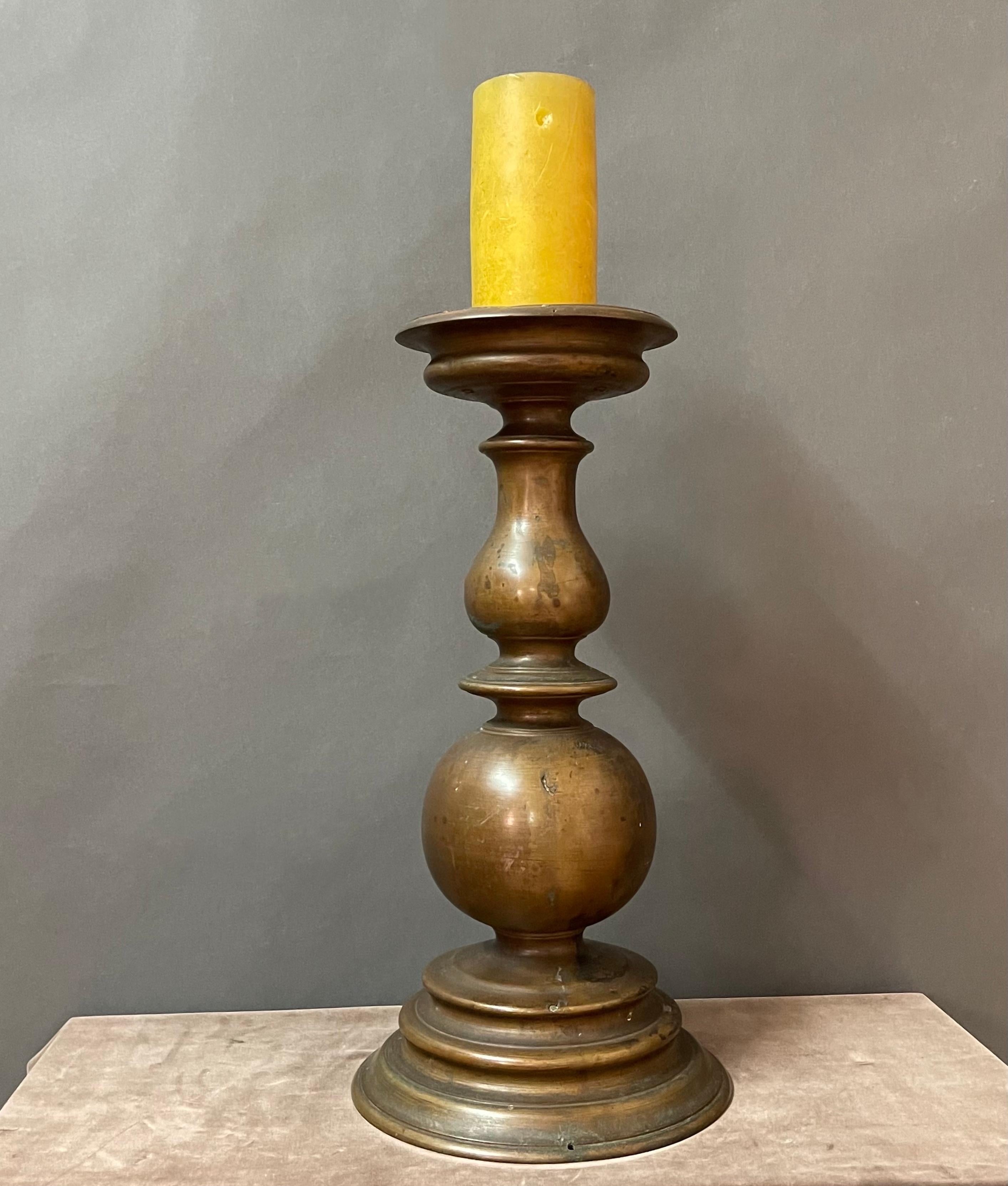 Period Italian Baroque Style Bronze Candlestick In Good Condition In Roma, IT