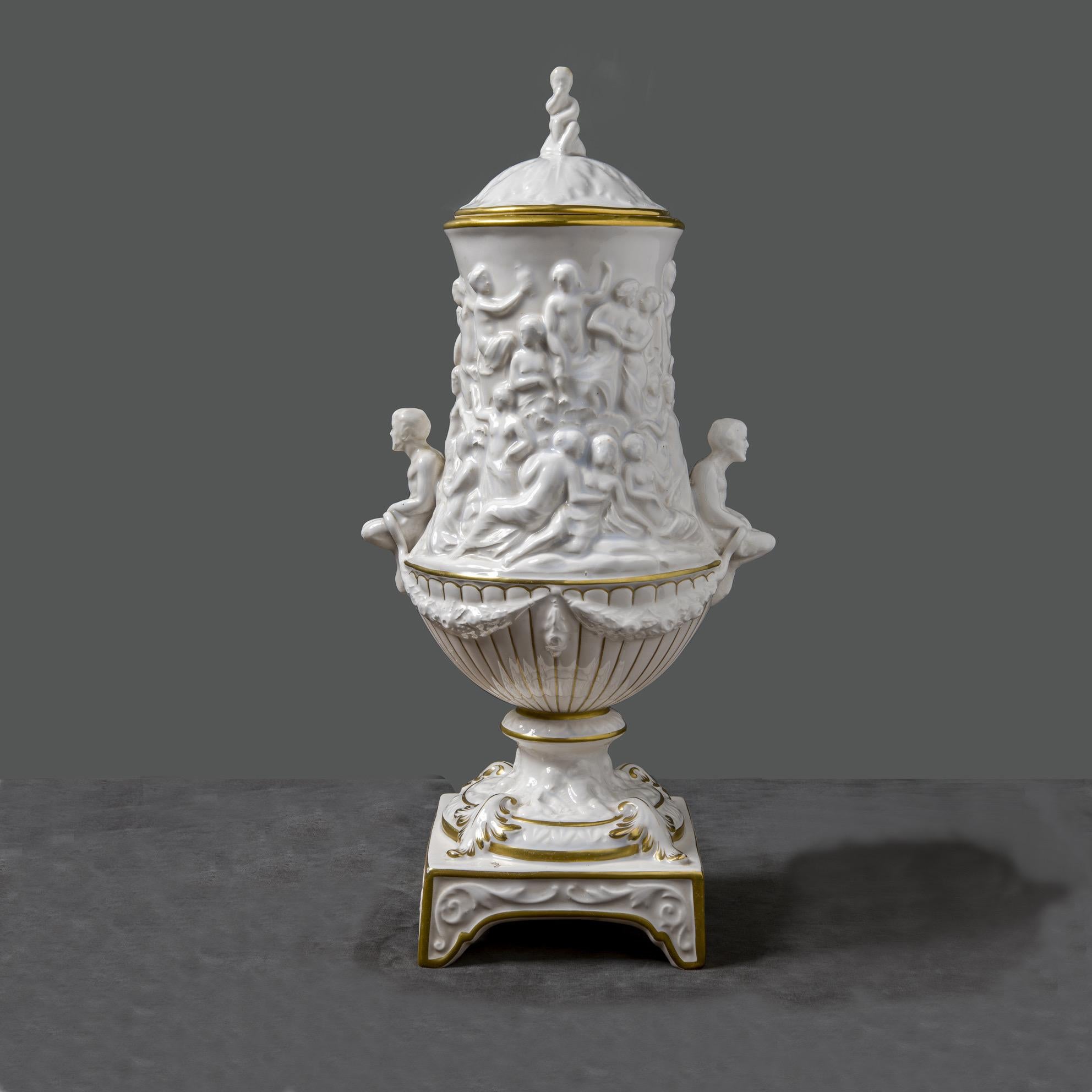 Neoclassical Revival Period Italian Capodimonte Signed Ceramic Vase For Sale