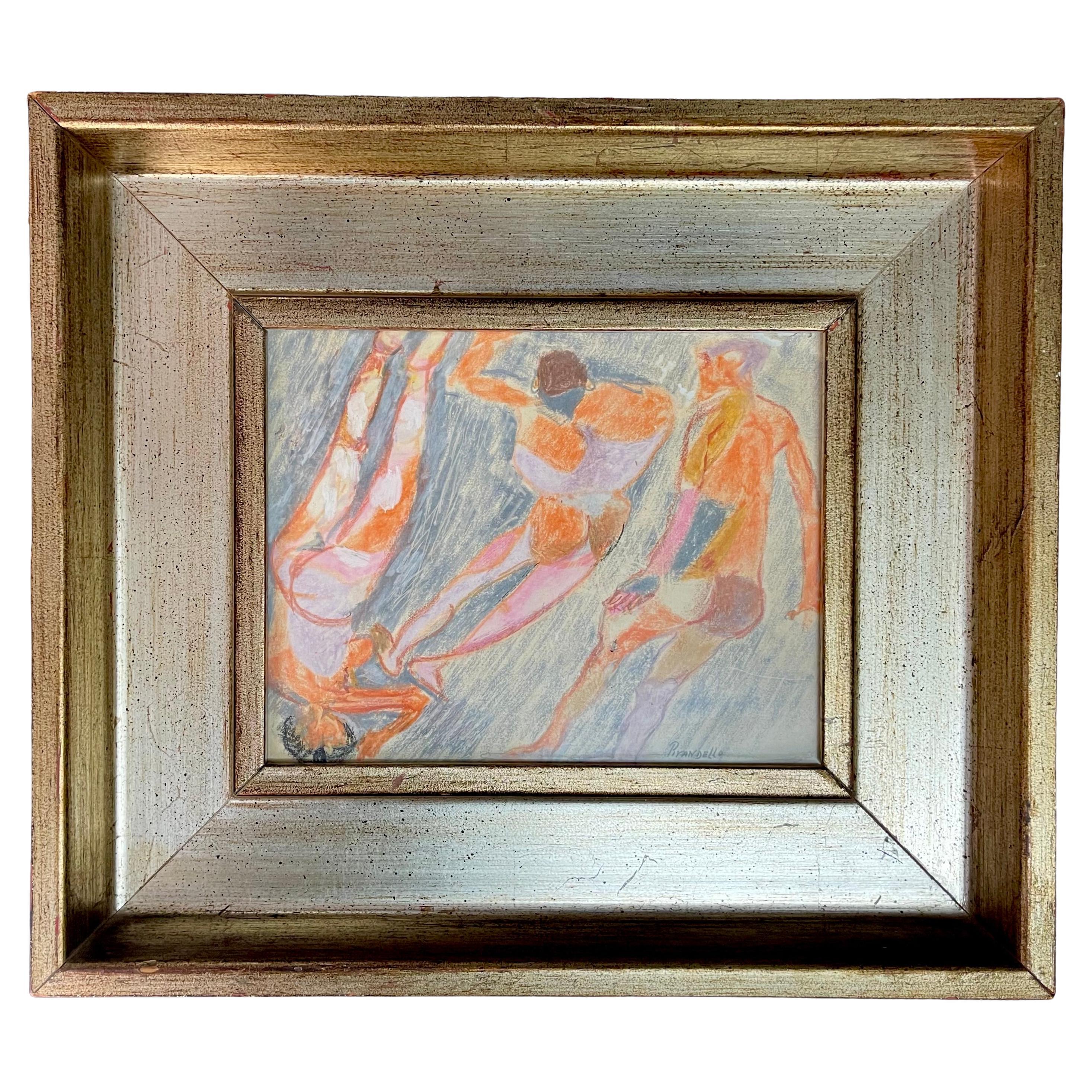 Zeitraum Italienisch Fausto Pirandello signiert abstrakte Aquarell im Angebot