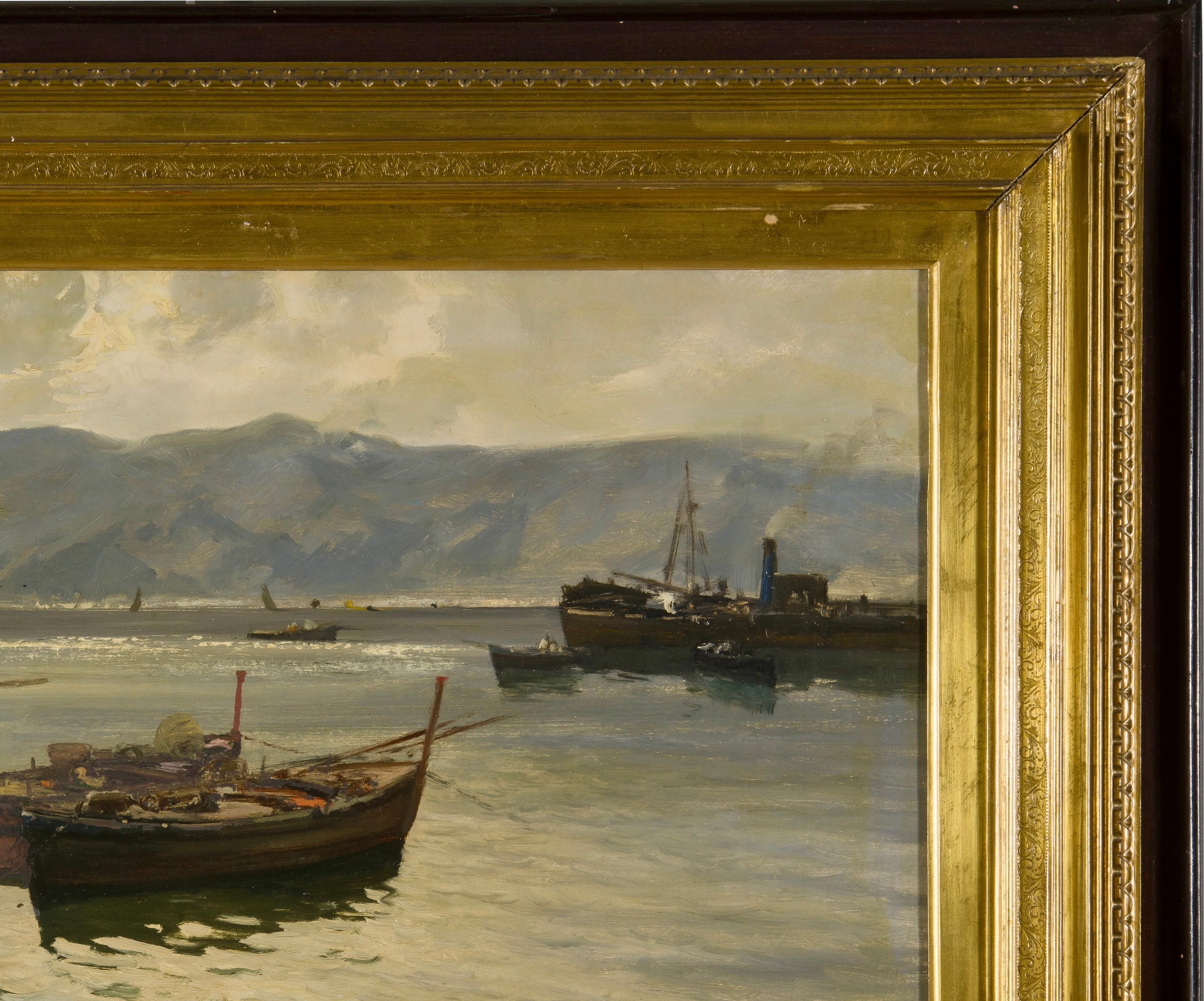 Period Italian Neapolitan Signed Marine Landscape In Good Condition In Roma, IT