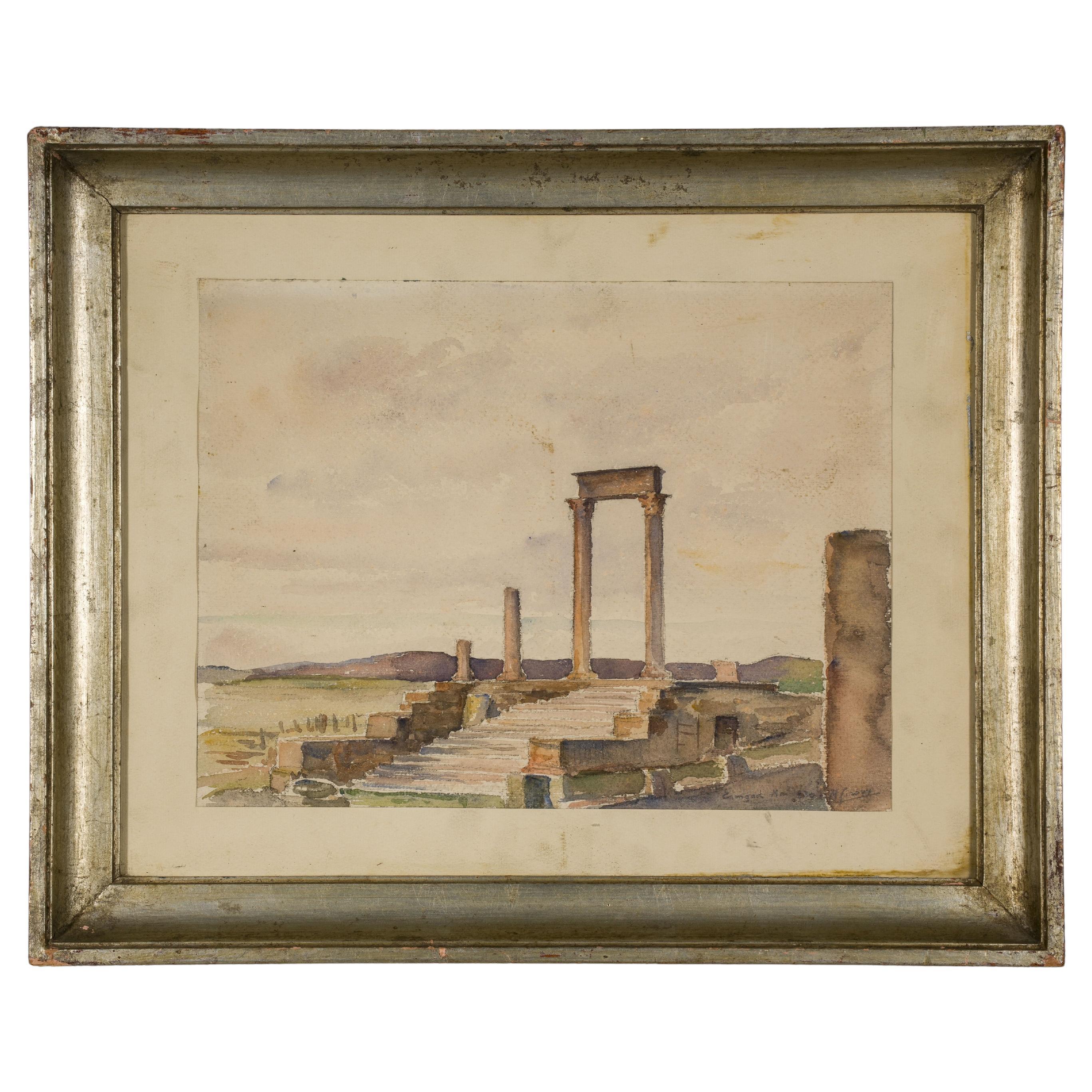 Aquarelle d'époque Grand Tour italienne signée