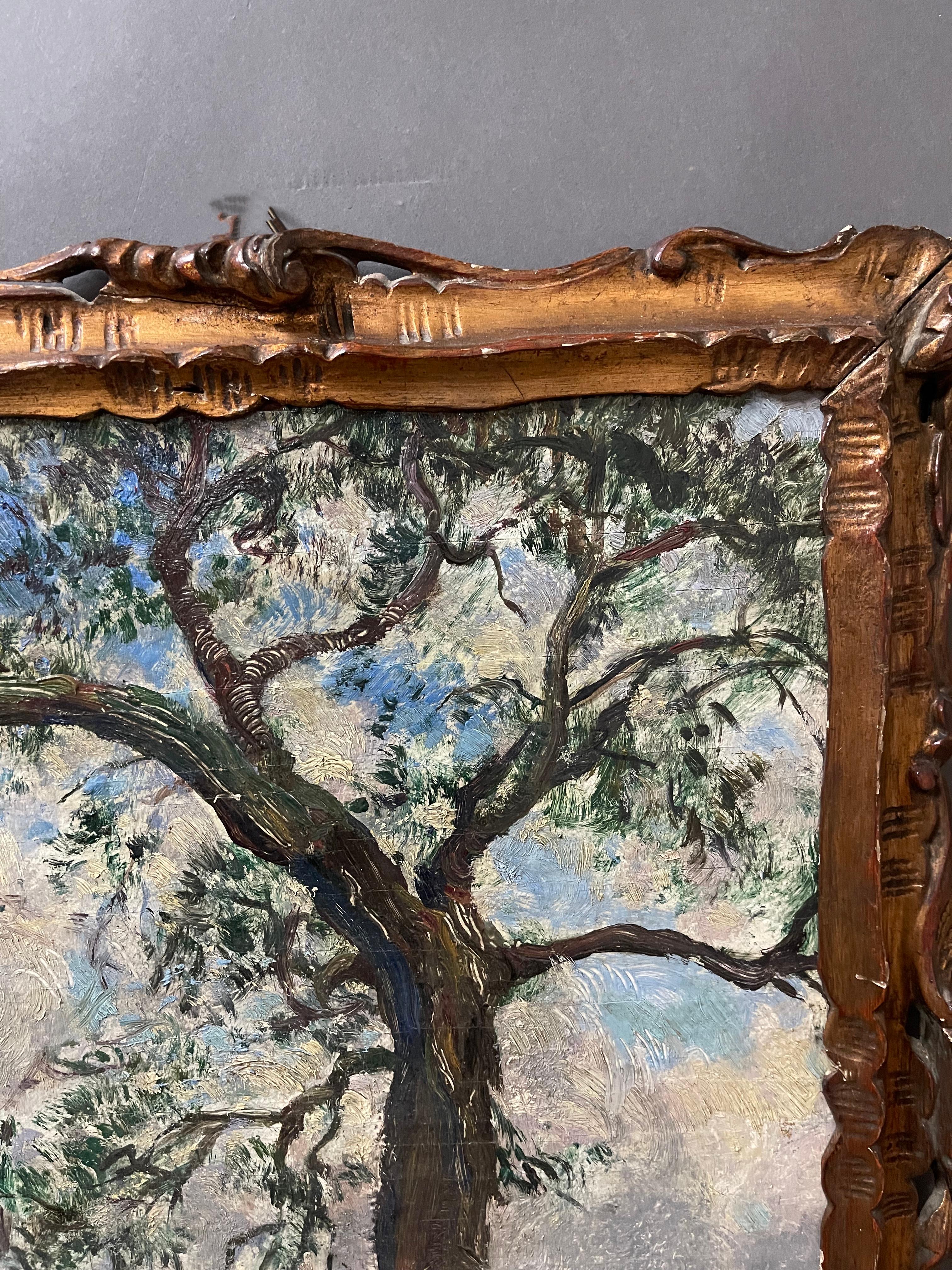 Art Nouveau Pittura di paesaggio d'epoca italiana firmata