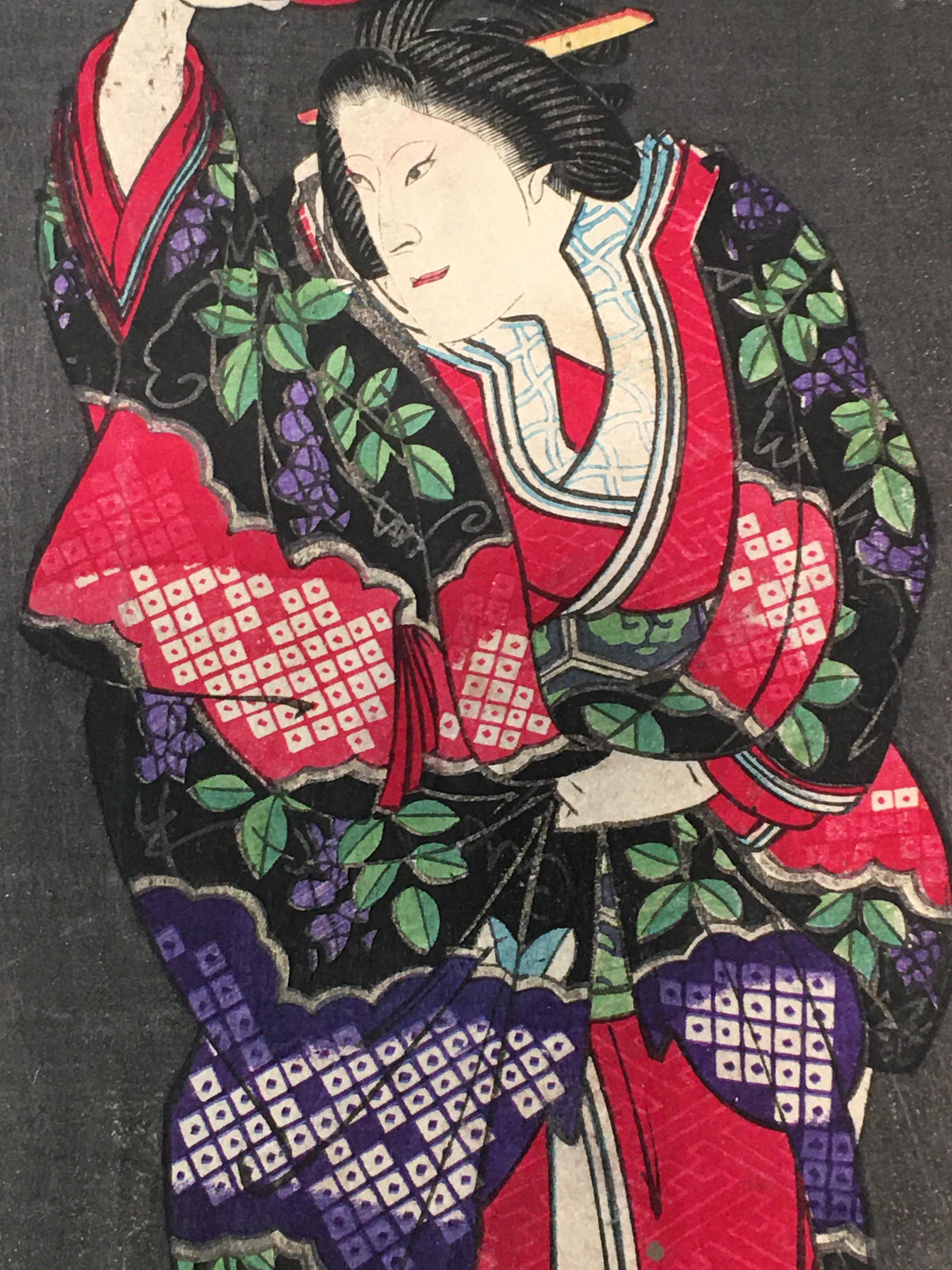 Periode Japanische Tuschezeichnung Gheisha (19. Jahrhundert) im Angebot