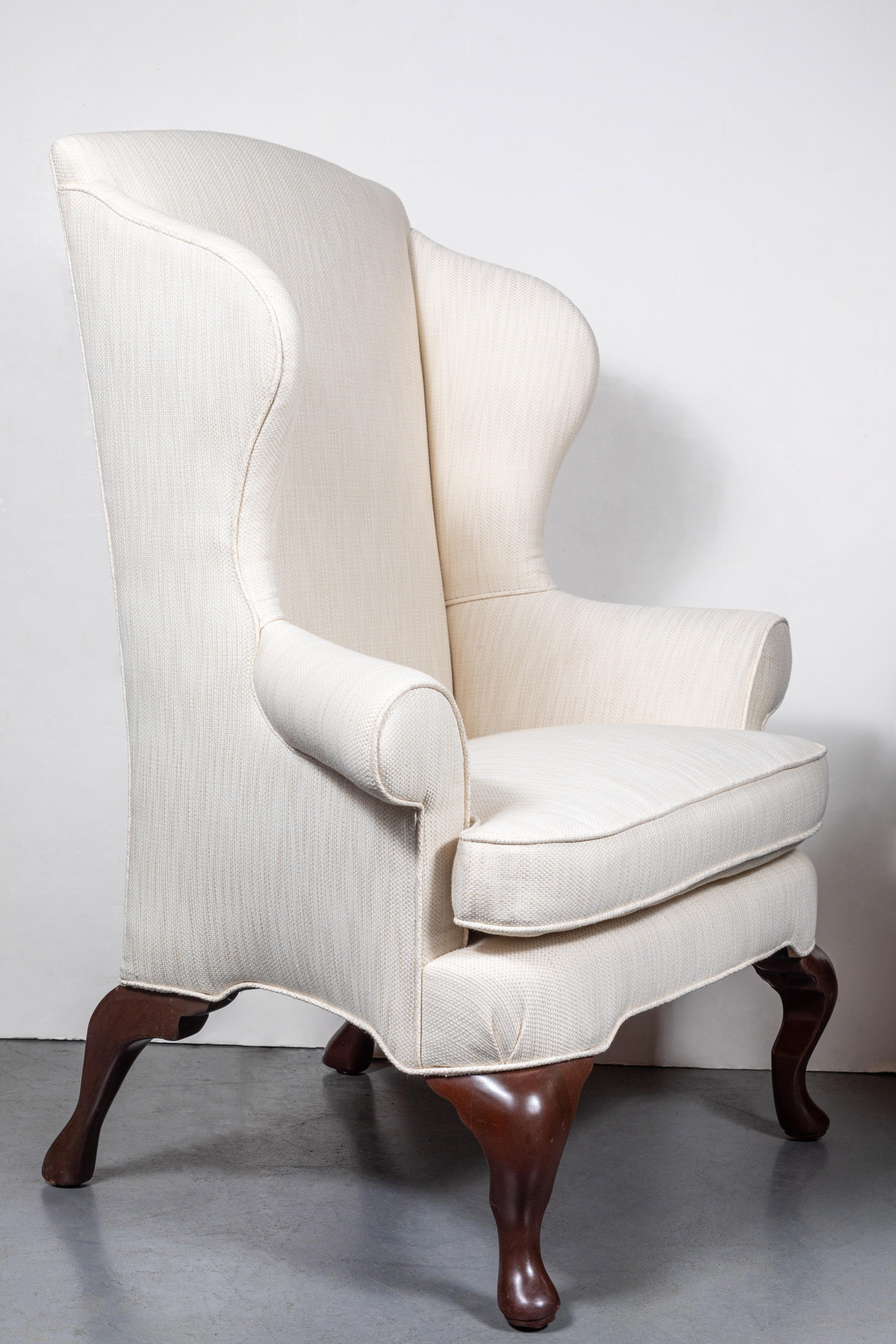 Lovely, mahogany framed, 19th century, splayed arm, petite, ladies, wingback chair on Queen Anne legs.