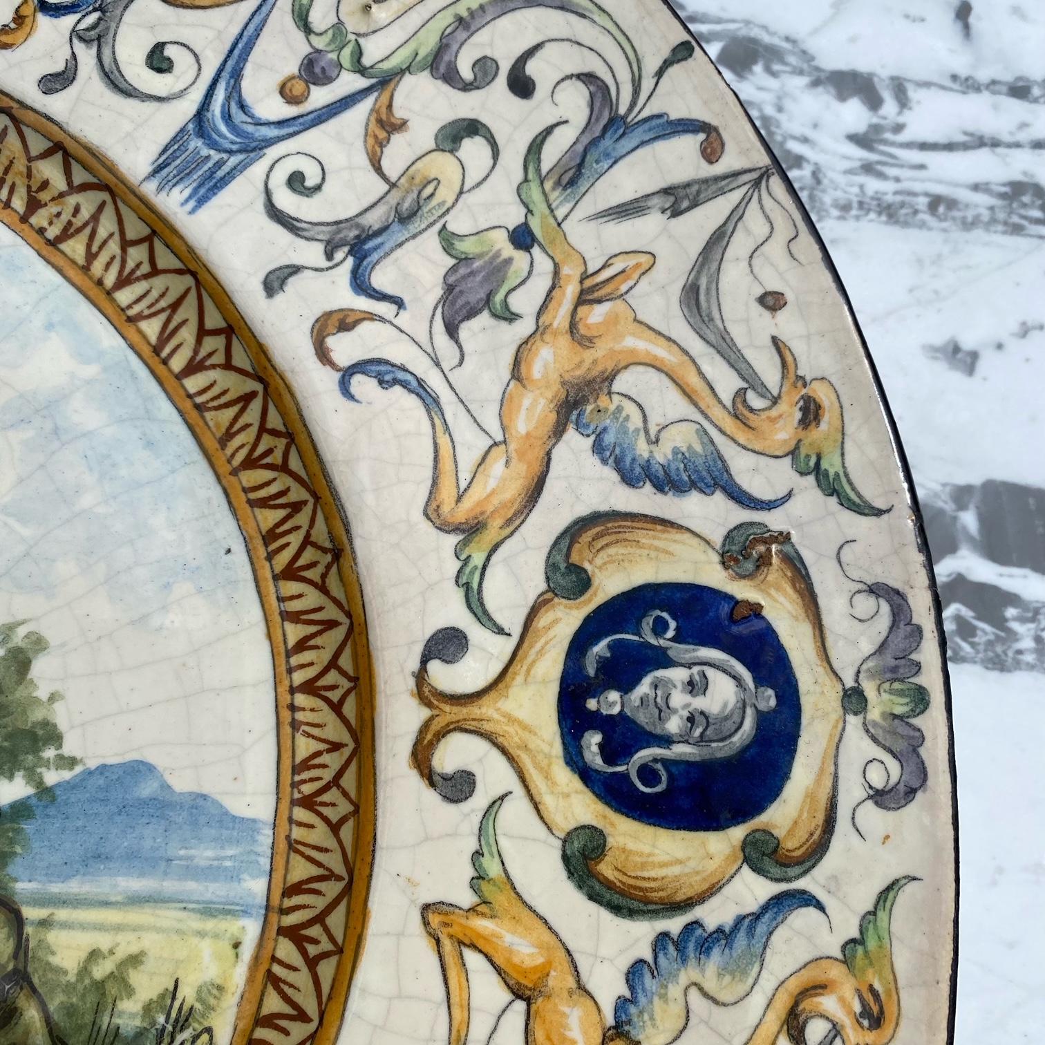 19th Century Period Large Italian Majolica Hand Painted Plate