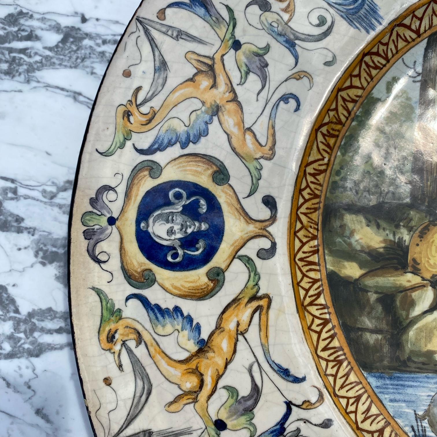 Ceramic Period Large Italian Majolica Hand Painted Plate