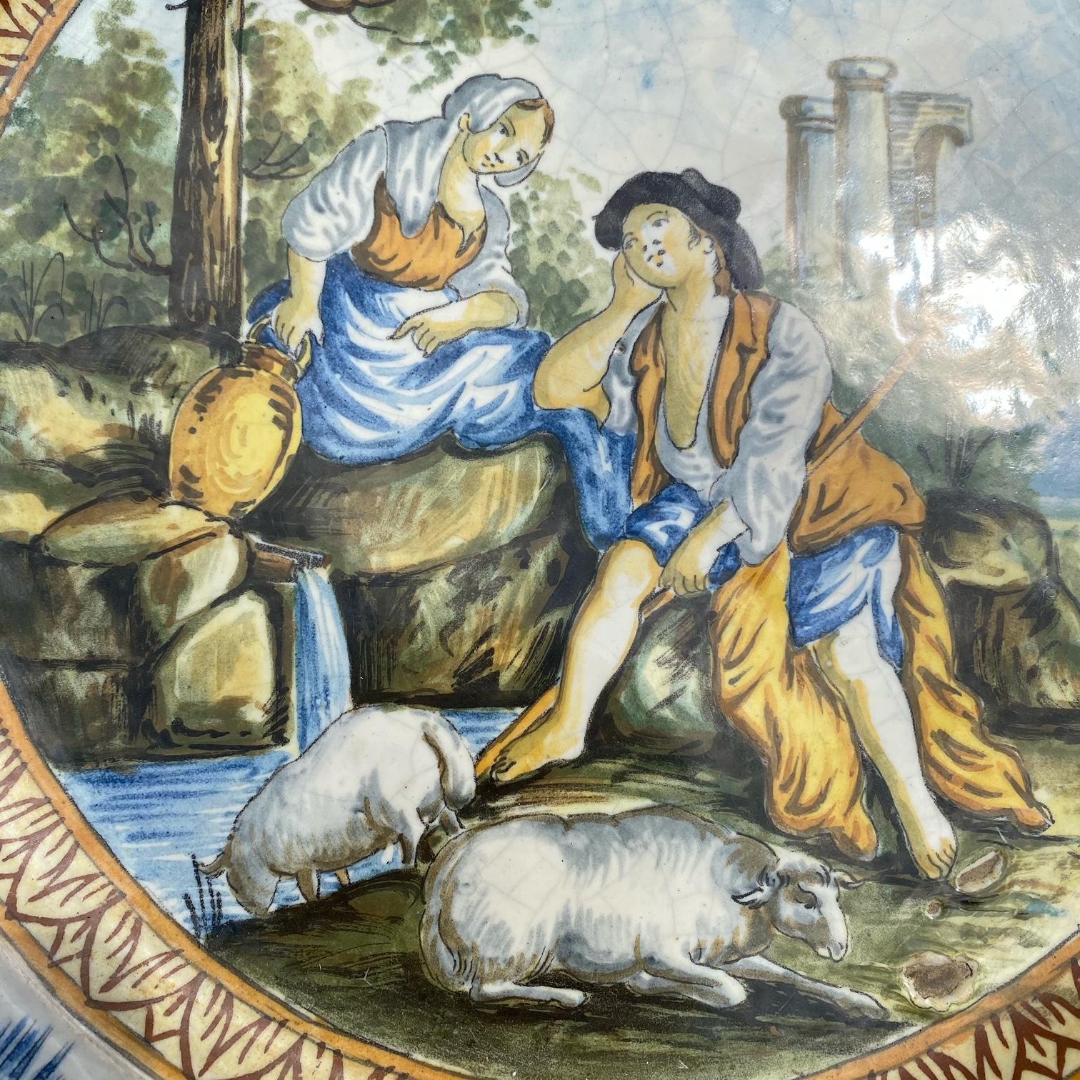 Period Large Italian Majolica Hand Painted Plate 1