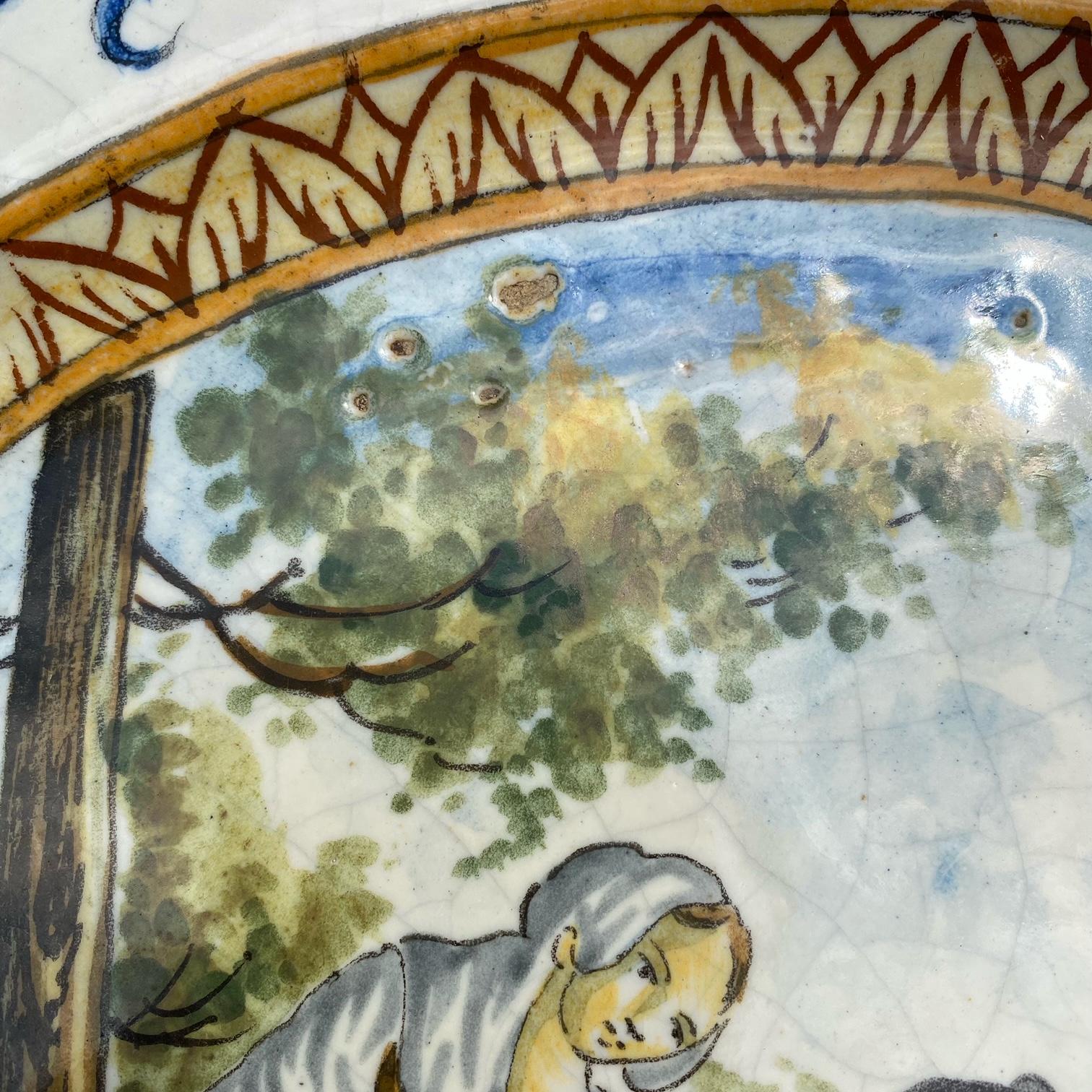 Period Large Italian Majolica Hand Painted Plate 2