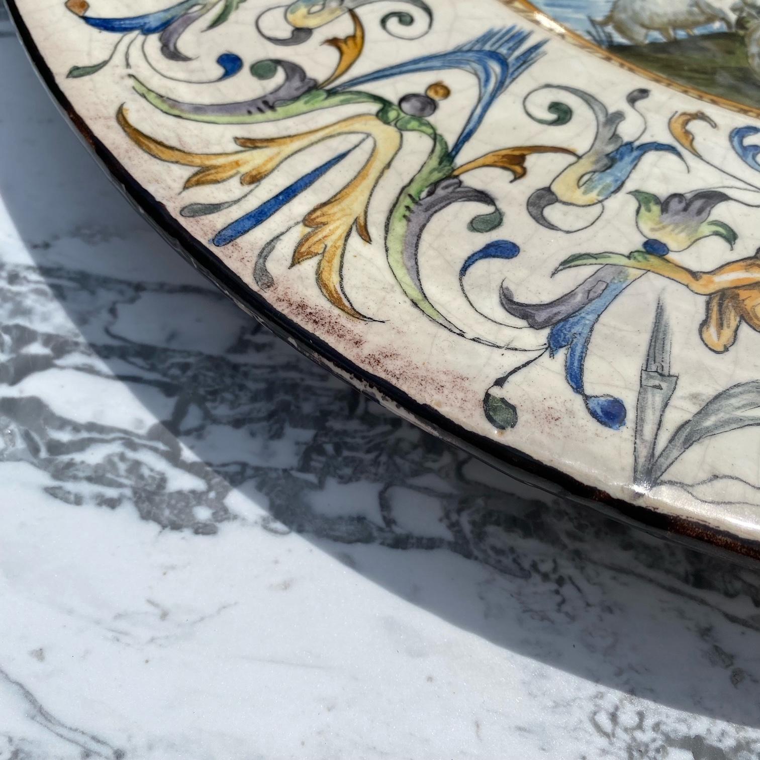 Period Large Italian Majolica Hand Painted Plate 3