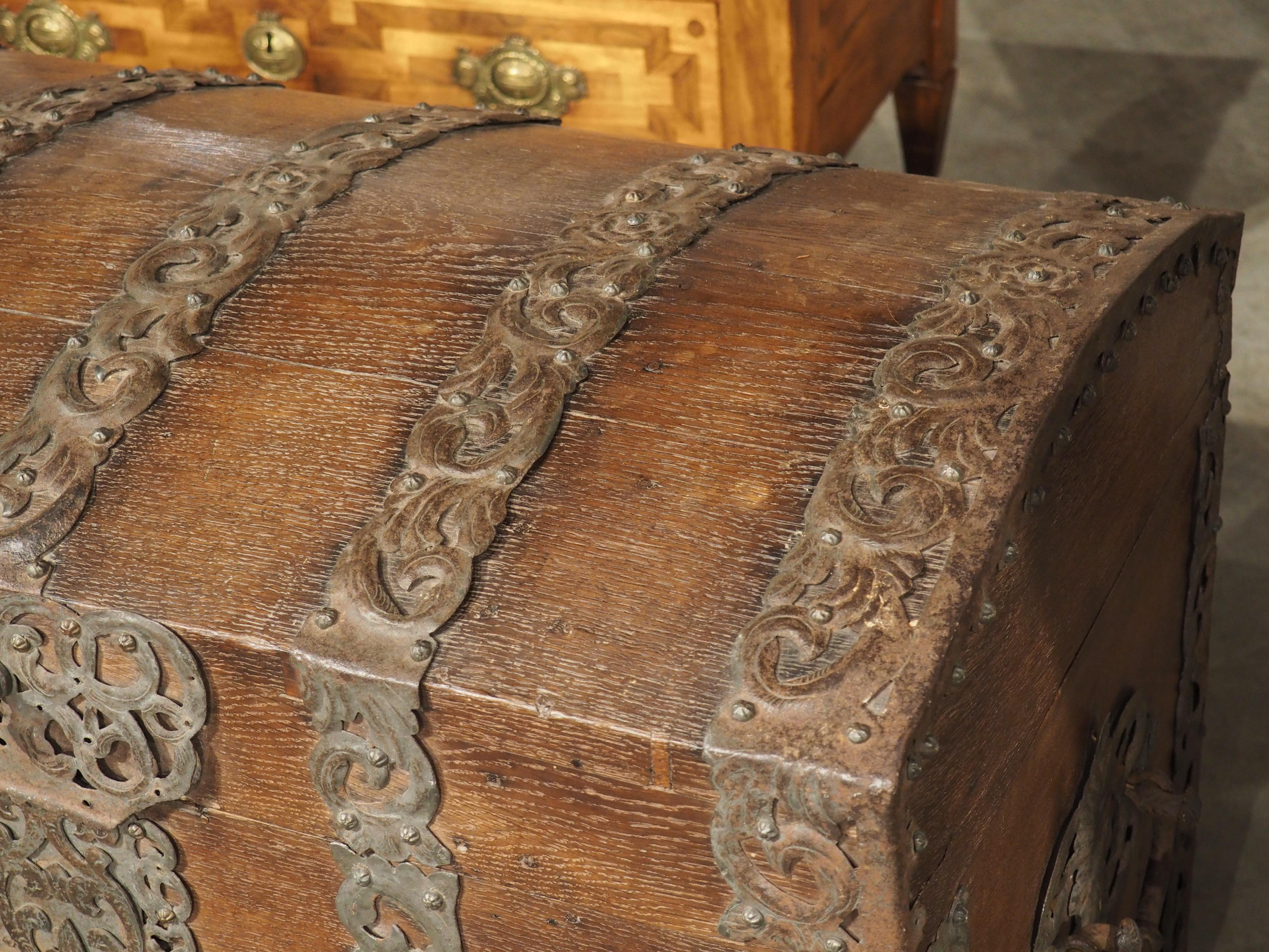 Metal Period Louis XIV Oak and Iron Domed Trunk, Northeast France, Circa 1700 For Sale