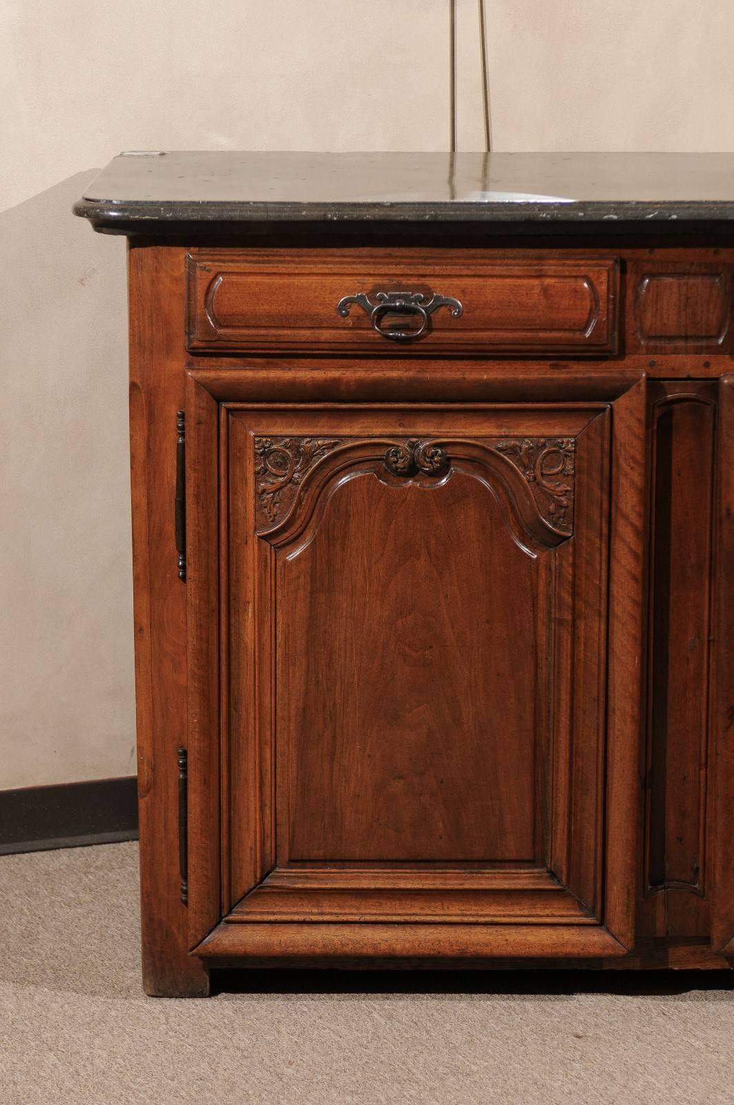 Period Louis XIV Walnut Buffet with Stone Top In Good Condition For Sale In Atlanta, GA