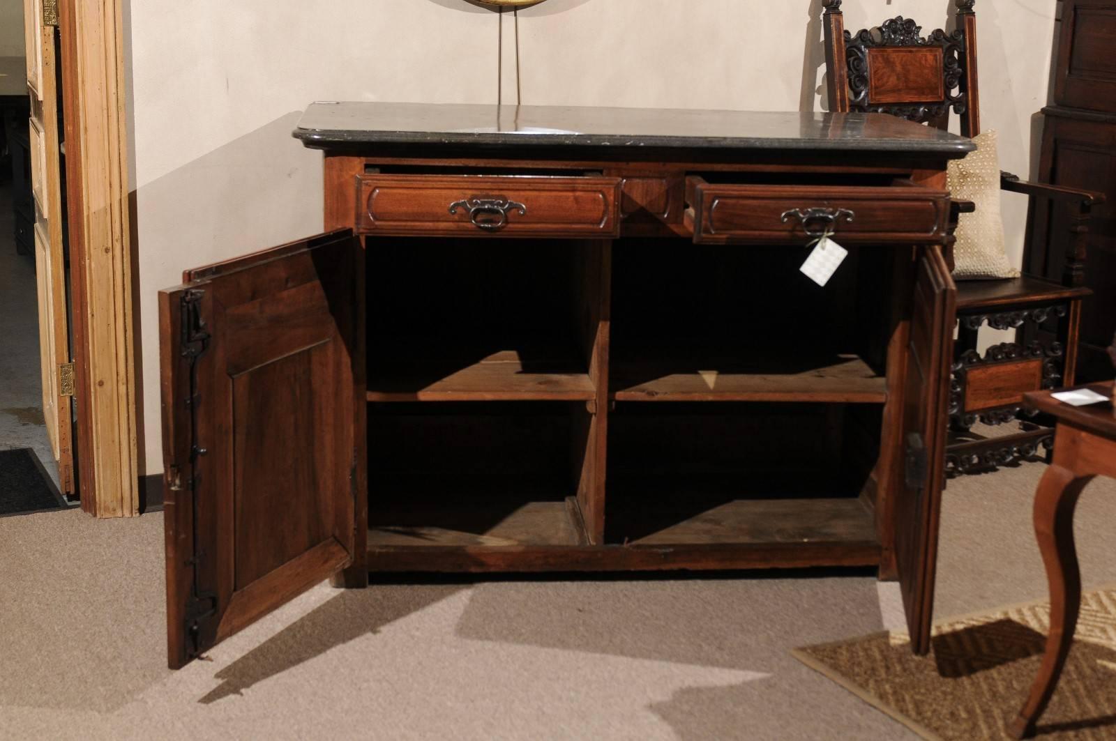 Period Louis XIV Walnut Buffet with Stone Top For Sale 2