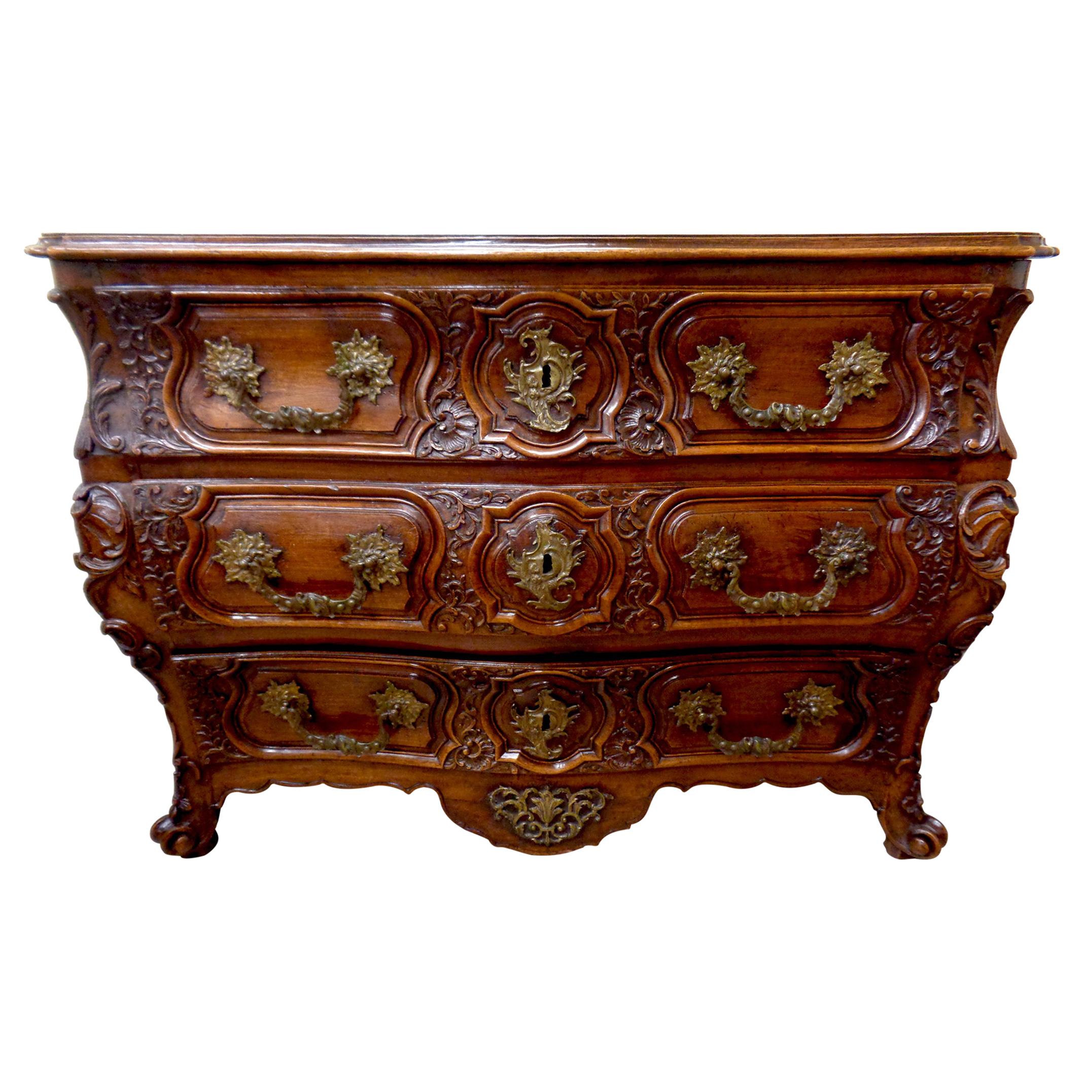 Period Louis XV Chateau French Walnut Lyonnaise Commode For Sale