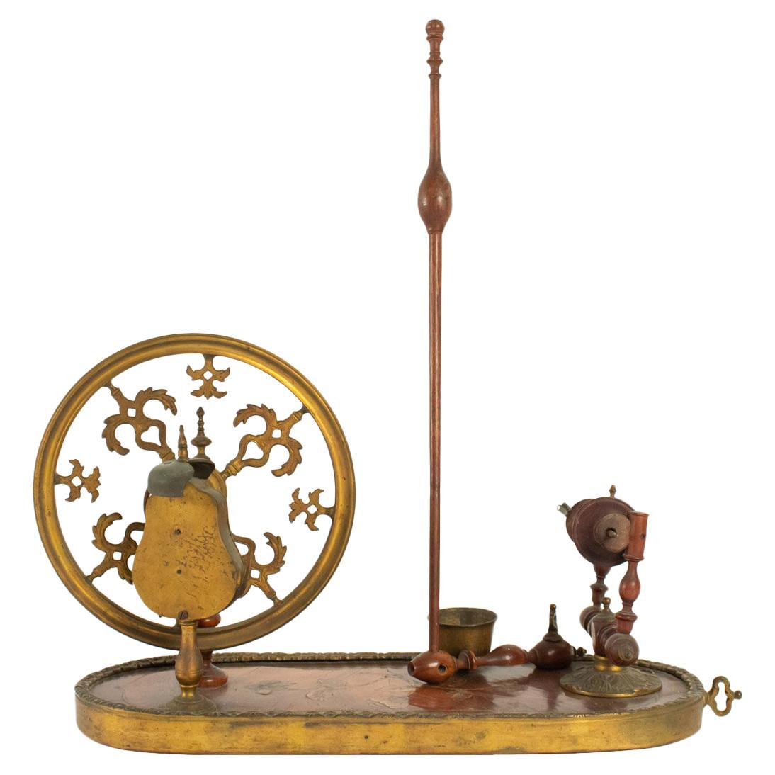 Period Louis XV Spinning Wheel in Rose Wood, Violet Wood, and Gold Gilt