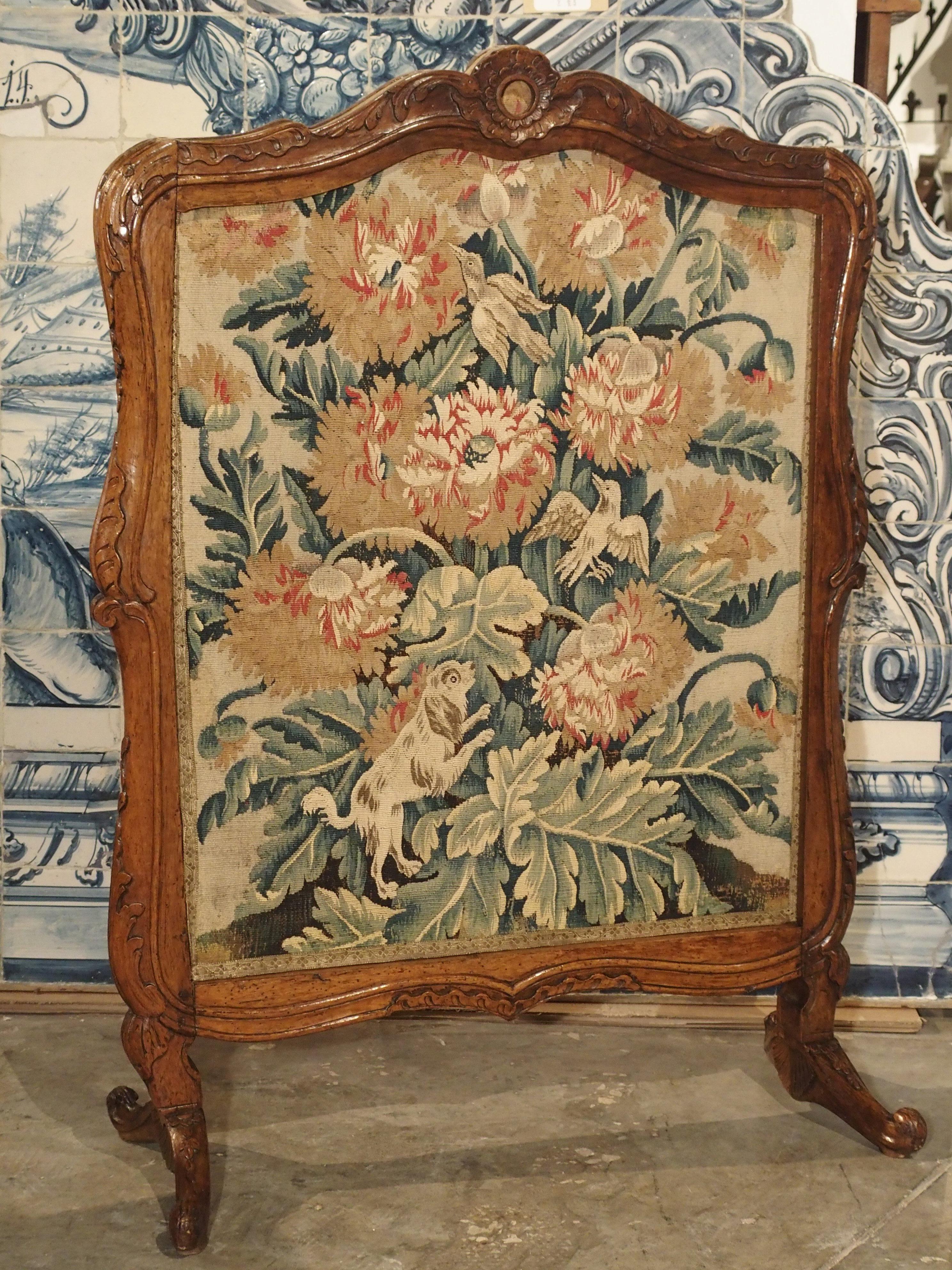 Period Louis XV Walnut Wood and Tapestry Firescreen from France 6