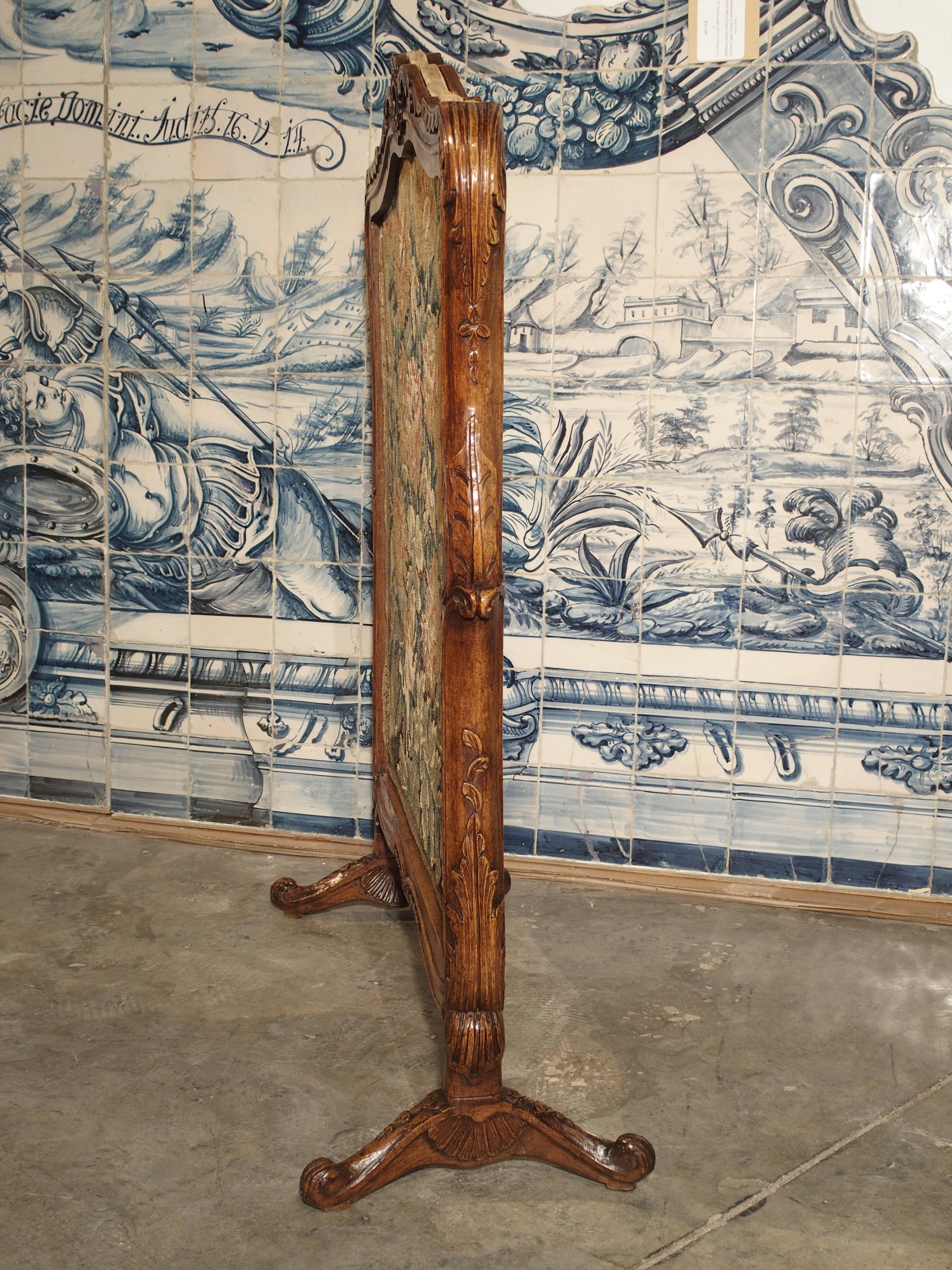 French Period Louis XV Walnut Wood and Tapestry Firescreen from France