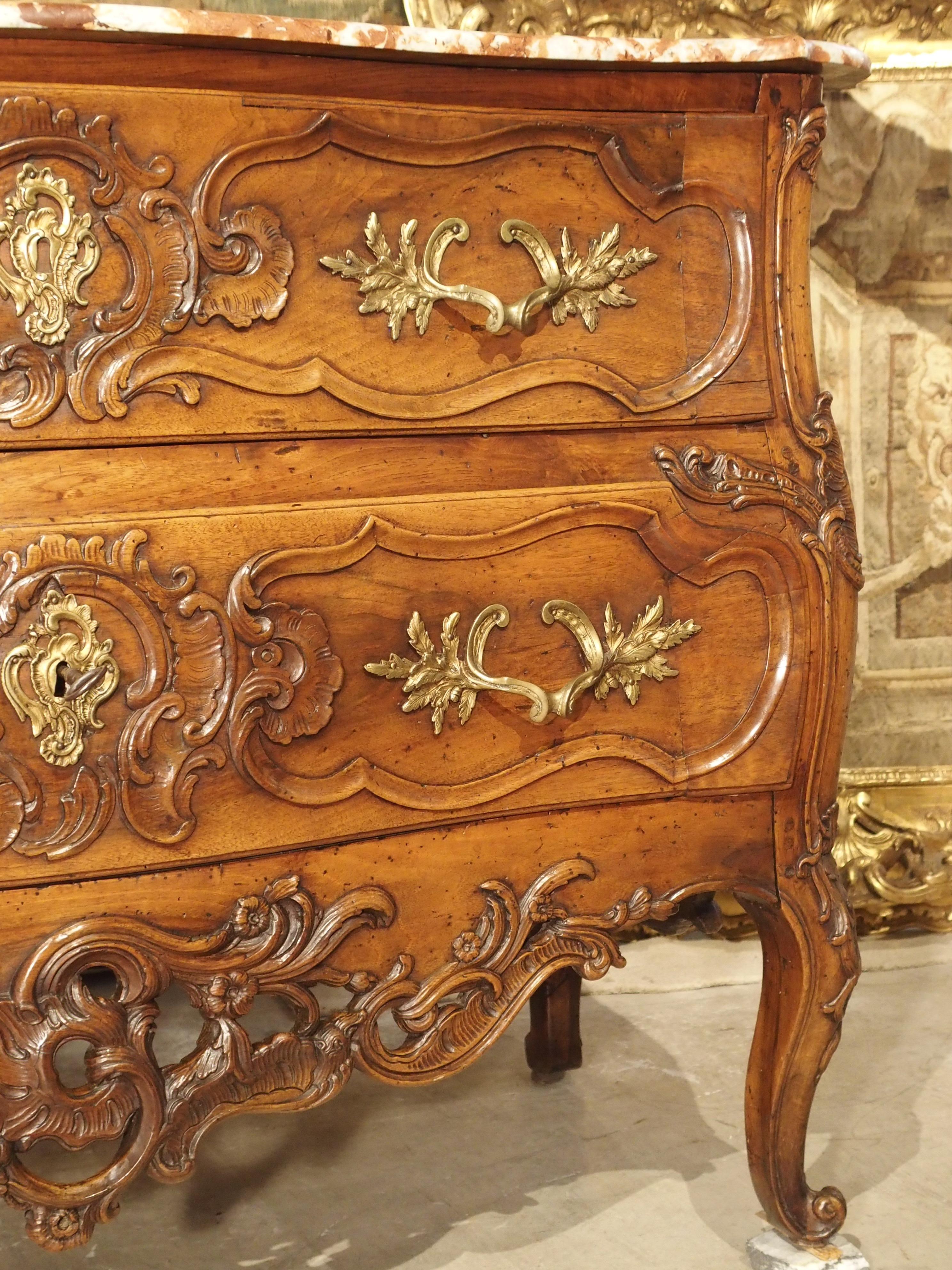 Marble Period Louis XV Walnut Wood Commode ‘Sauteuse’ from Nimes, France, circa 1740