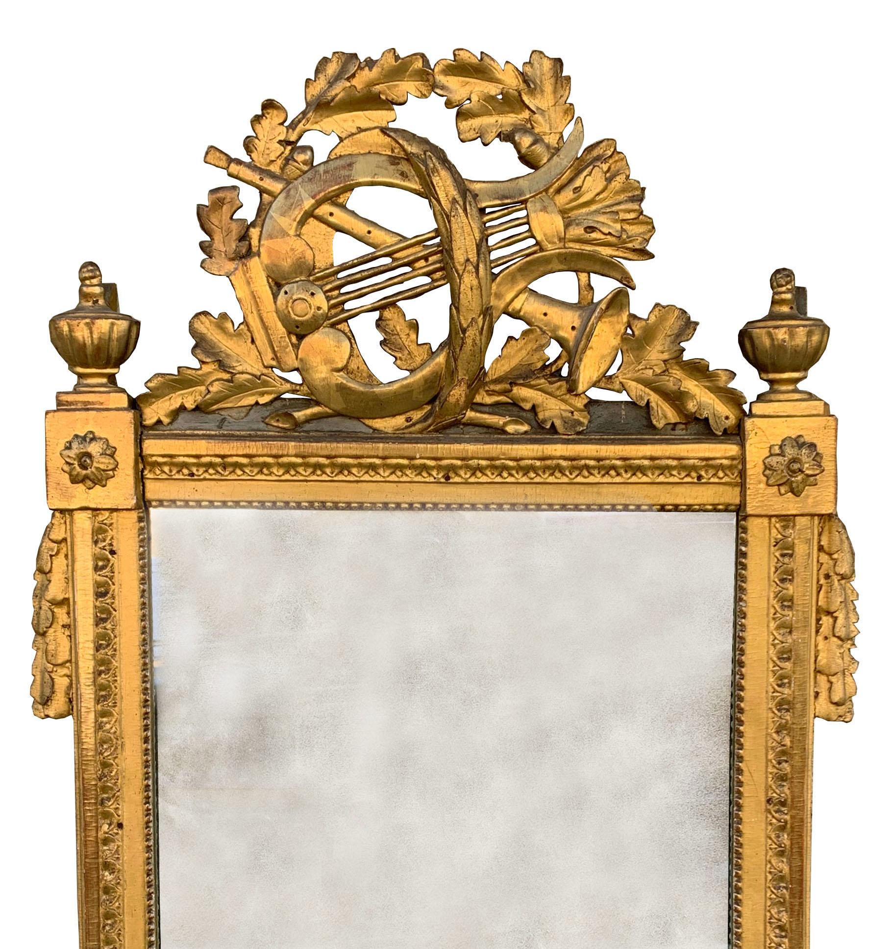 Period Louis XVI 18th Century French Giltwood Louis XVI Mirror with Lyre 1