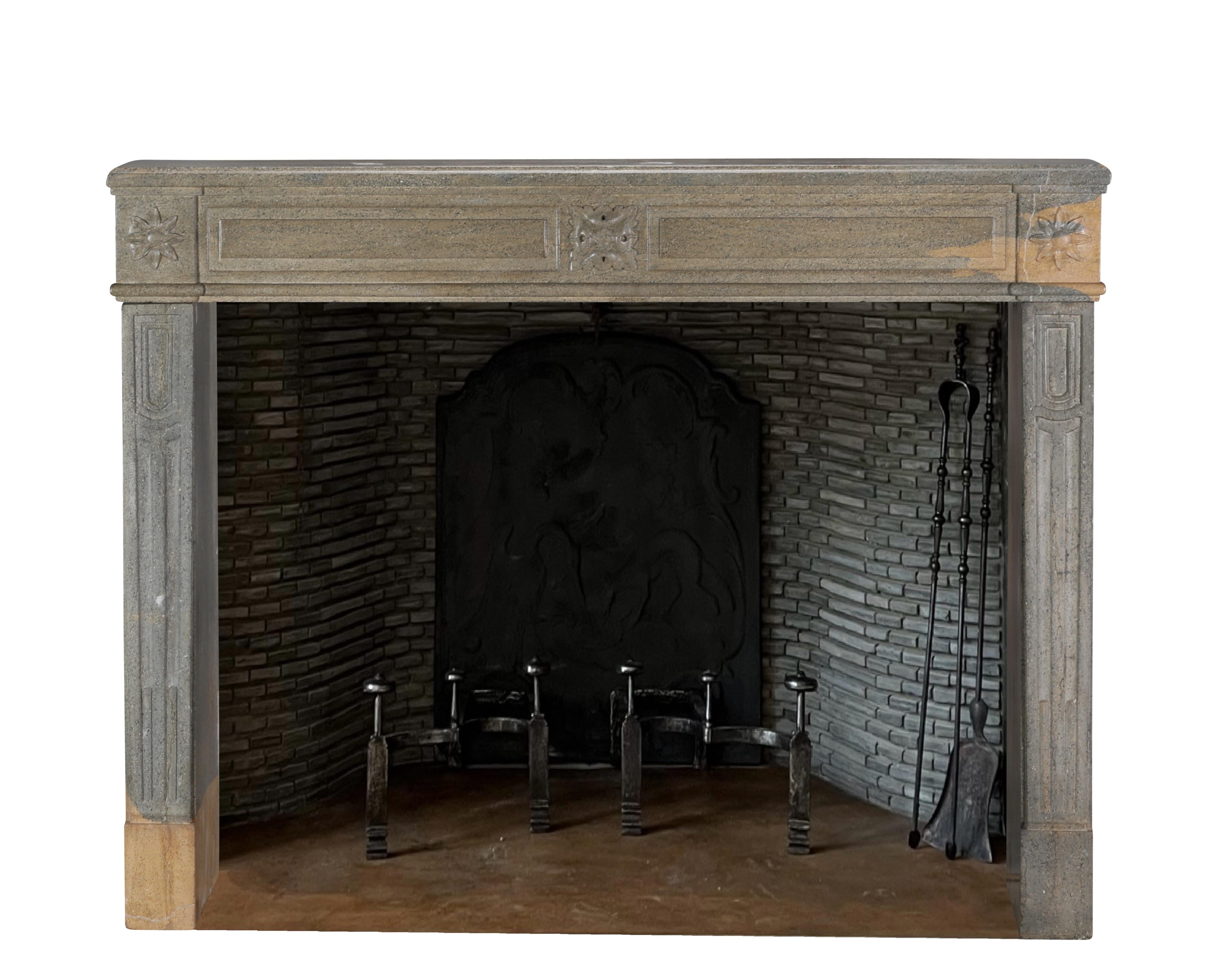 French Period Louis XVI Fireplace Surround in Bicolor Hard Stone For Eclectic Design For Sale