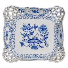 Piatto a cipolla blu firmato Meissen d'epoca