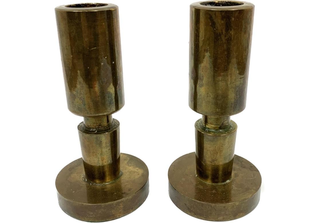 Mid-Century Modern Period Mid Century Bronze Cylinder Candle Sticks For Sale