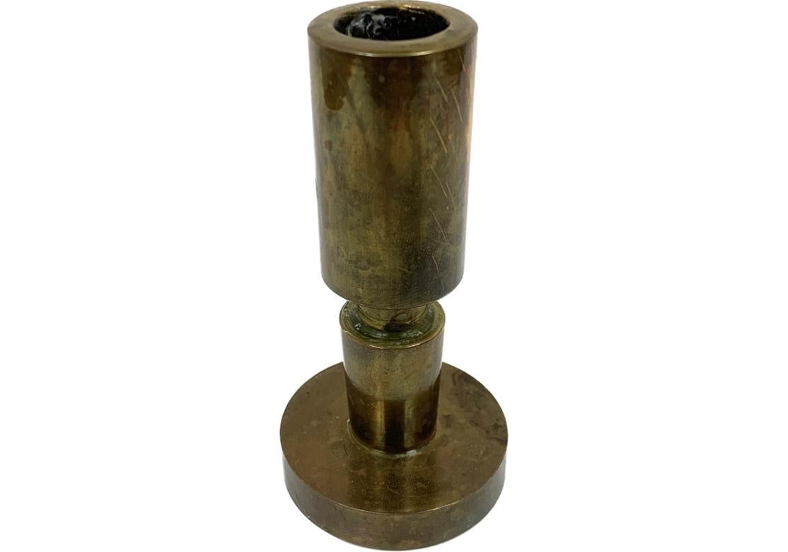 Cast Period Mid Century Bronze Cylinder Candle Sticks For Sale